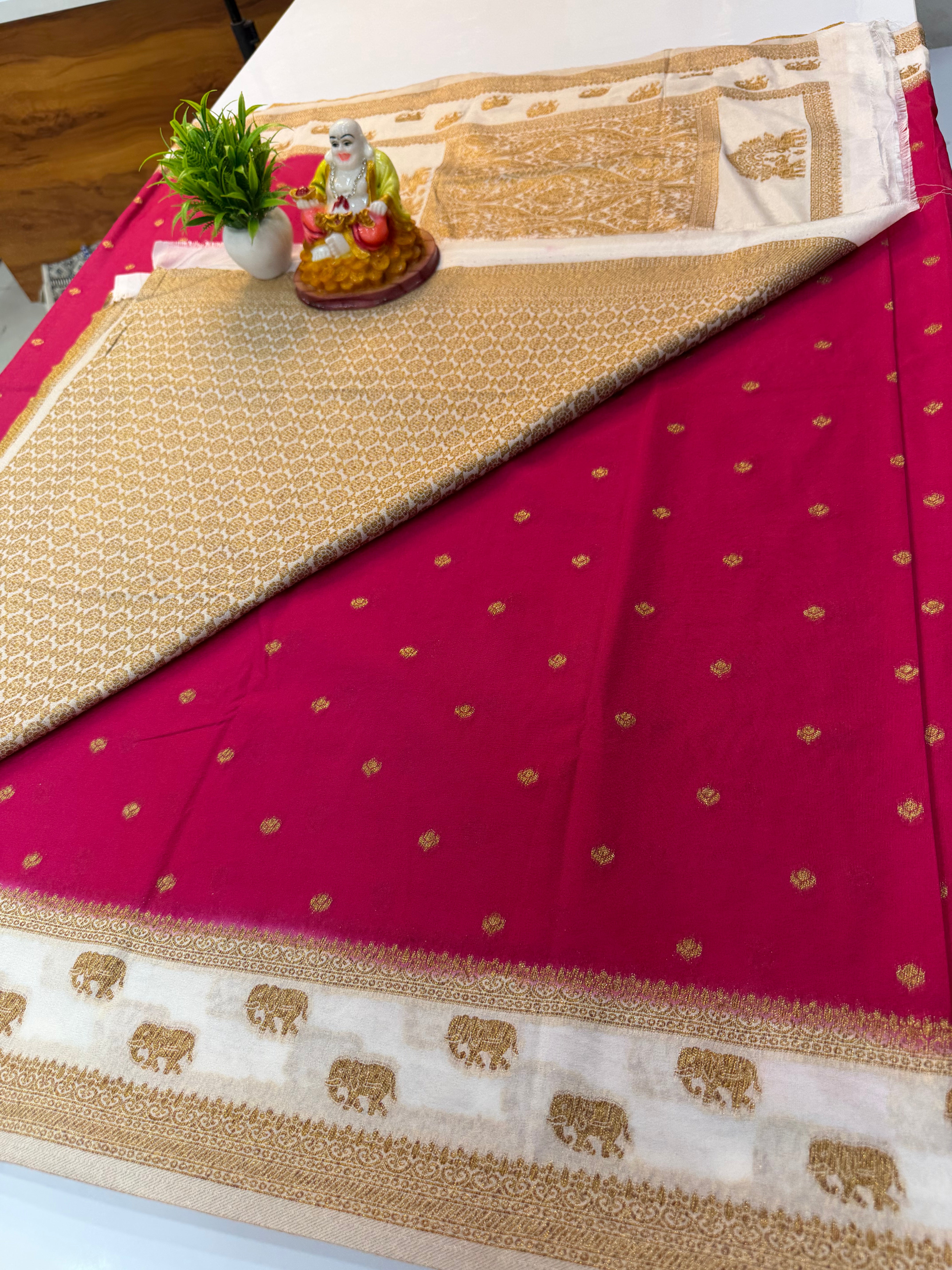 Premium Georgette Saree with Buttas & Bentex Elephant Border | Padmavathi Silks and Sarees