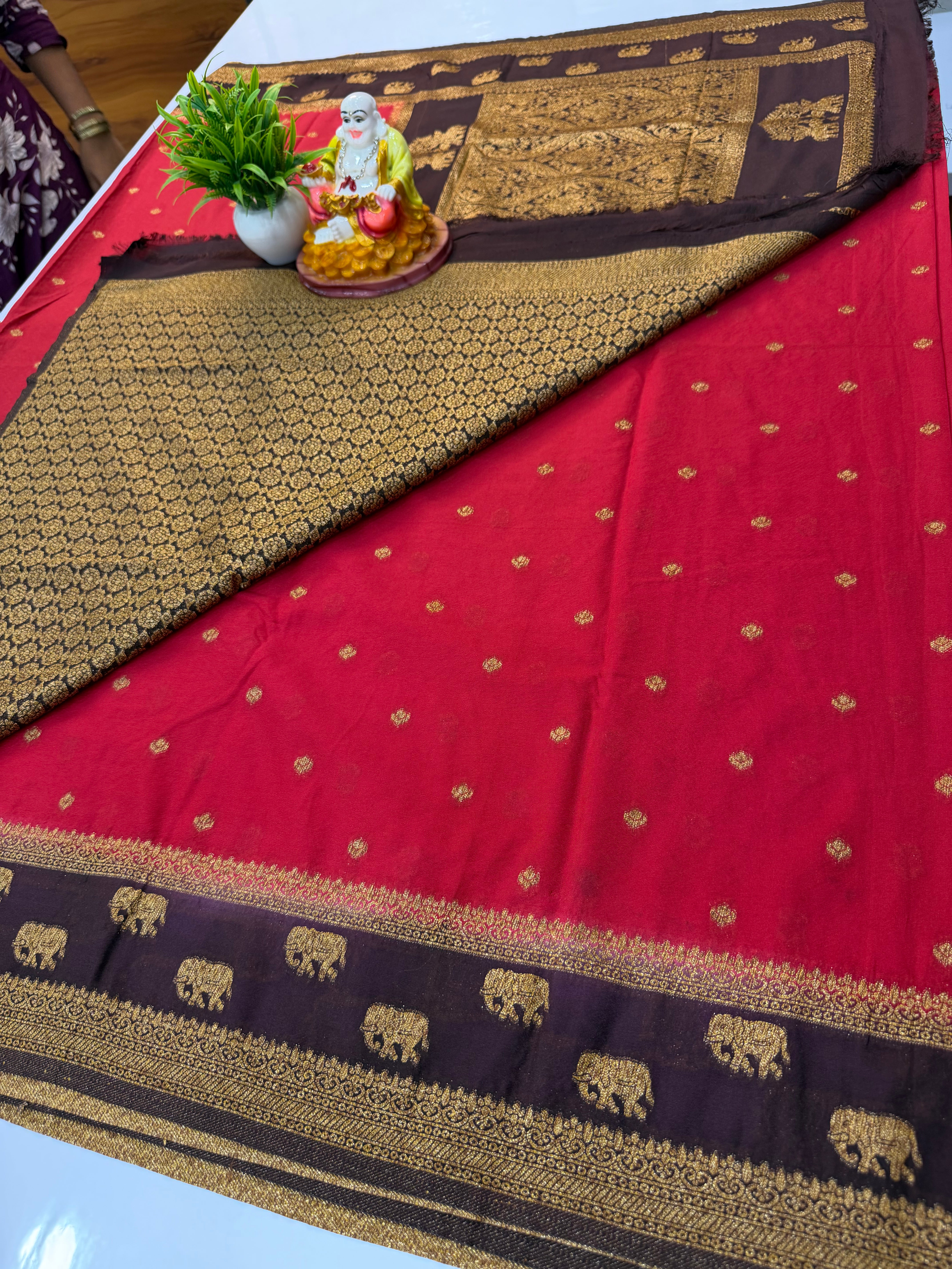 Premium Georgette Saree with Buttas & Bentex Elephant Border | Padmavathi Silks and Sarees