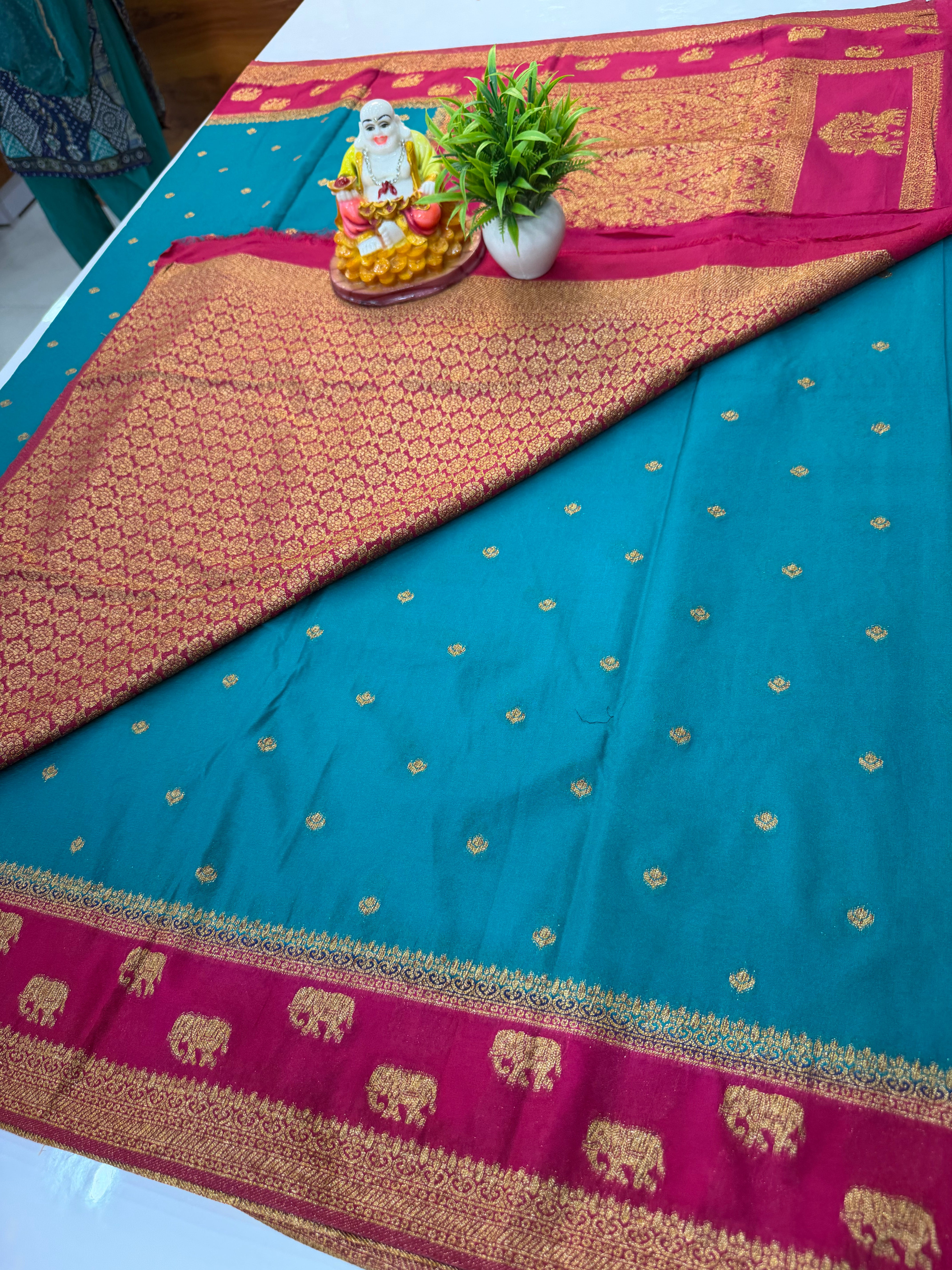 Premium Georgette Saree with Buttas & Bentex Elephant Border | Padmavathi Silks and Sarees
