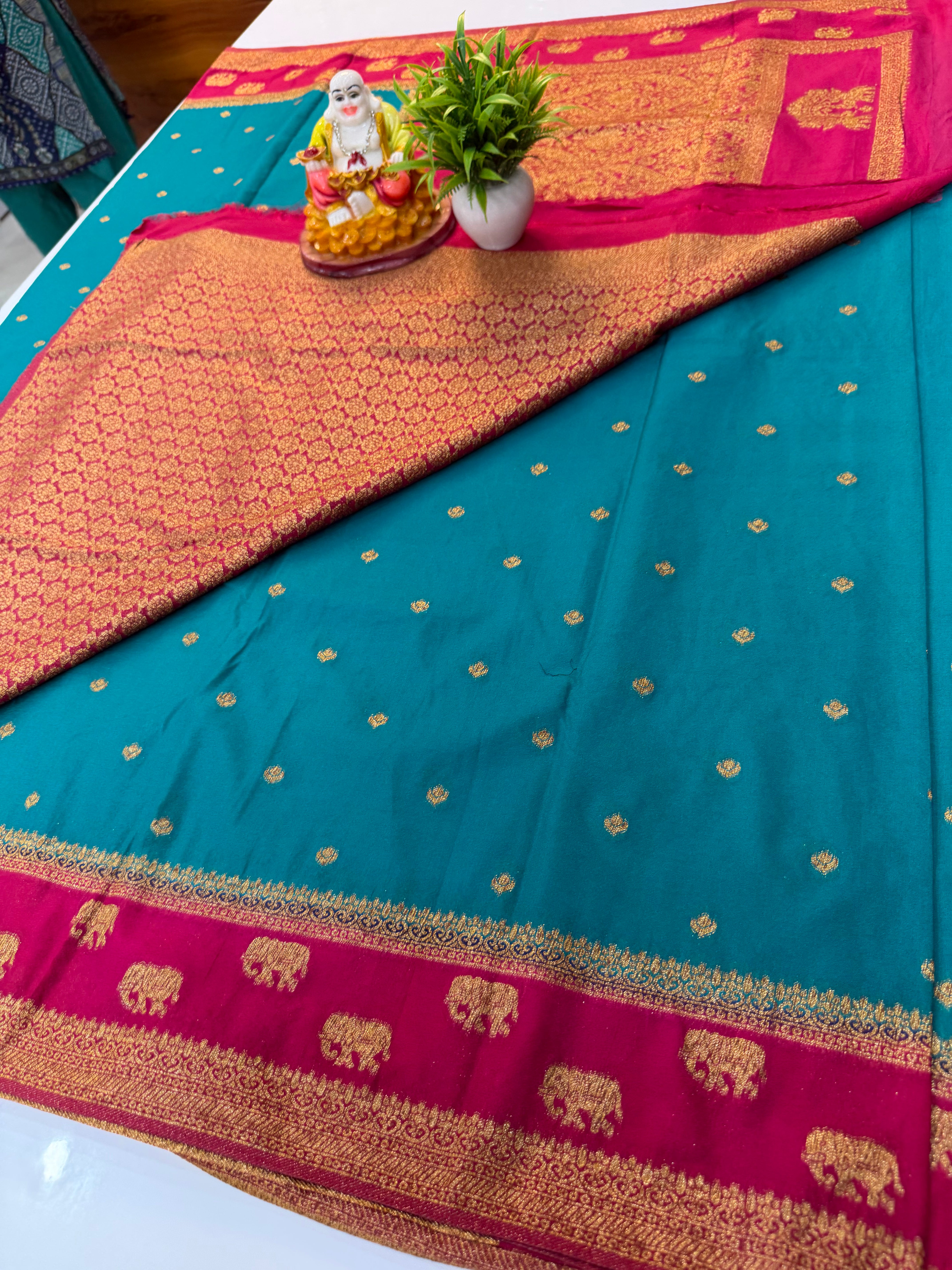 Premium Georgette Saree with Buttas & Bentex Elephant Border | Padmavathi Silks and Sarees