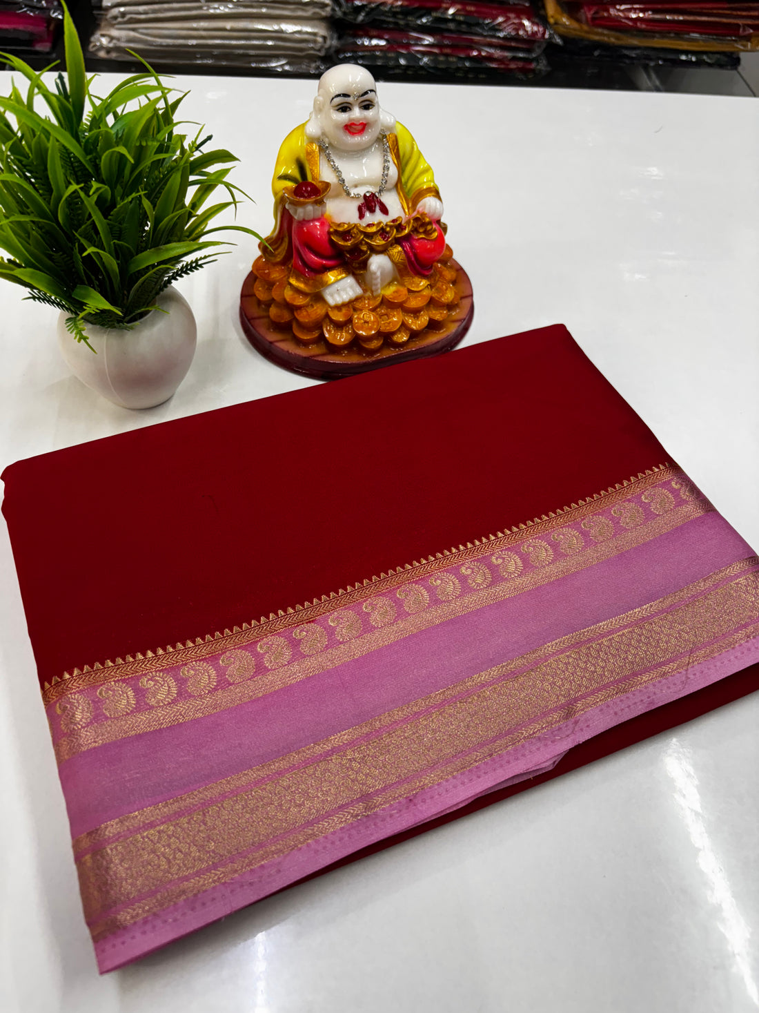 Beautiful Mysore Crepe Silk Saree with Mango Bentex Border – By Padmavathi Silks and Sarees