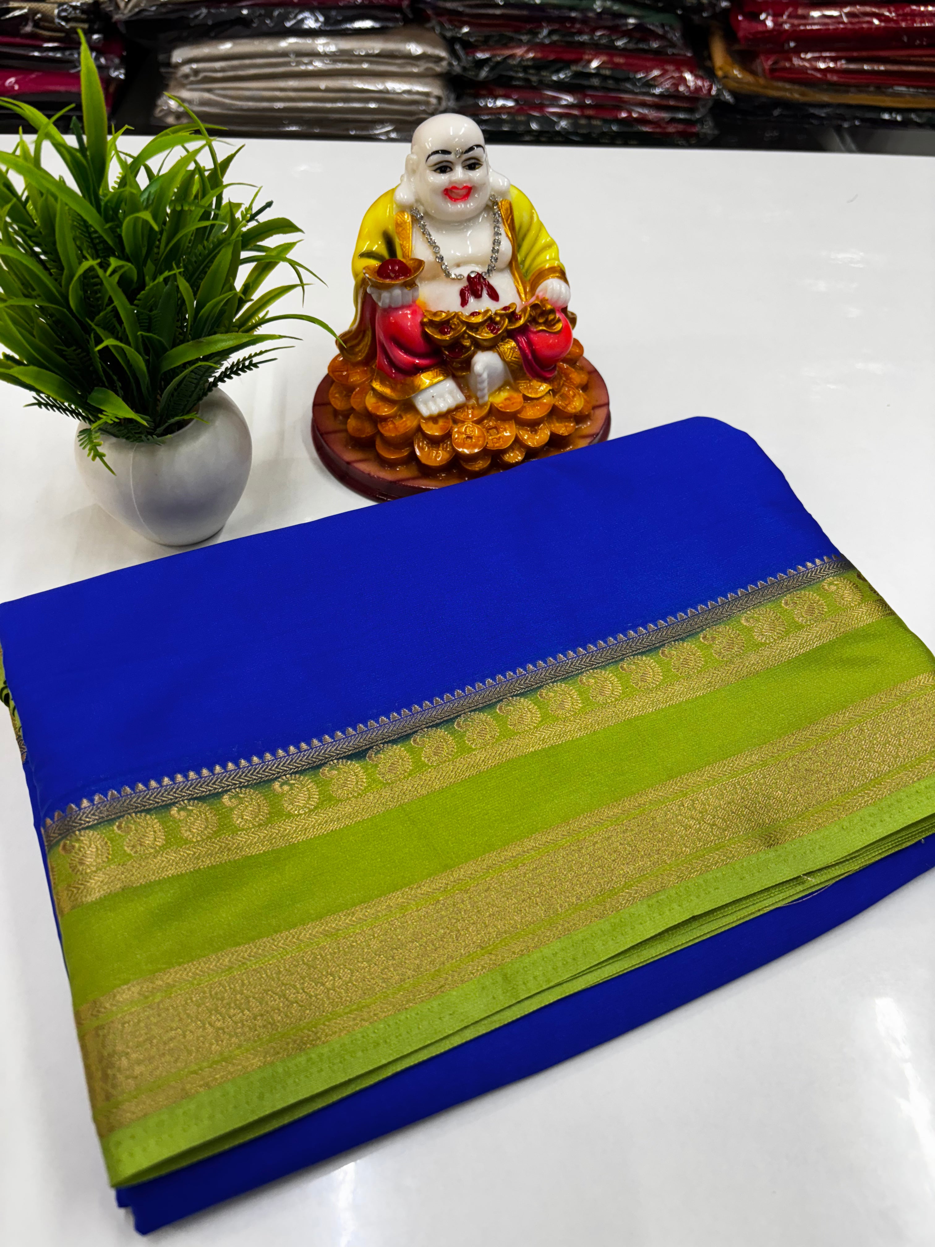 Beautiful Mysore Crepe Silk Saree with Mango Bentex Border – By Padmavathi Silks and Sarees