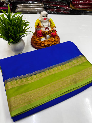 Beautiful Mysore Crepe Silk Saree with Mango Bentex Border – By Padmavathi Silks and Sarees