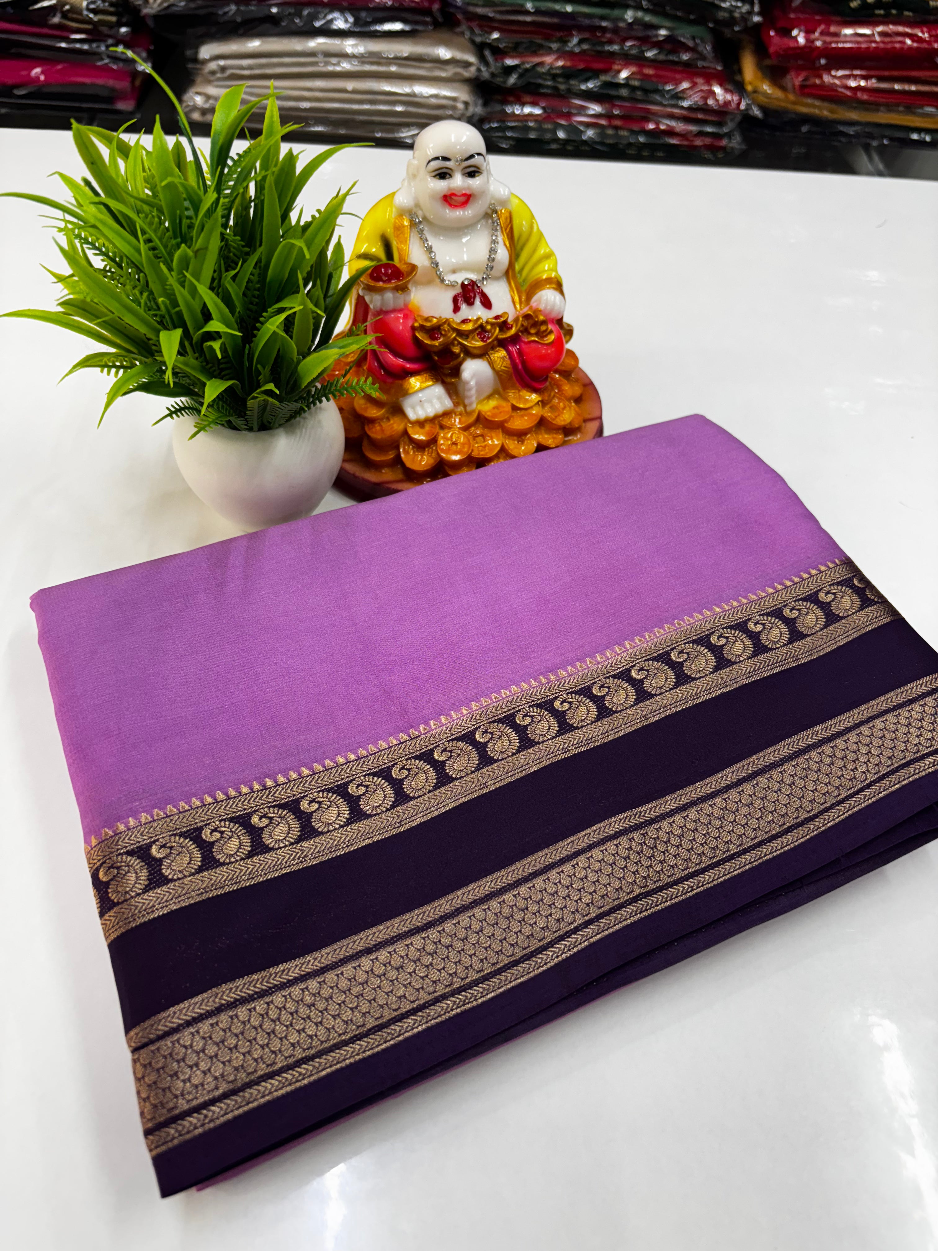 Beautiful Mysore Crepe Silk Saree with Mango Bentex Border – By Padmavathi Silks and Sarees