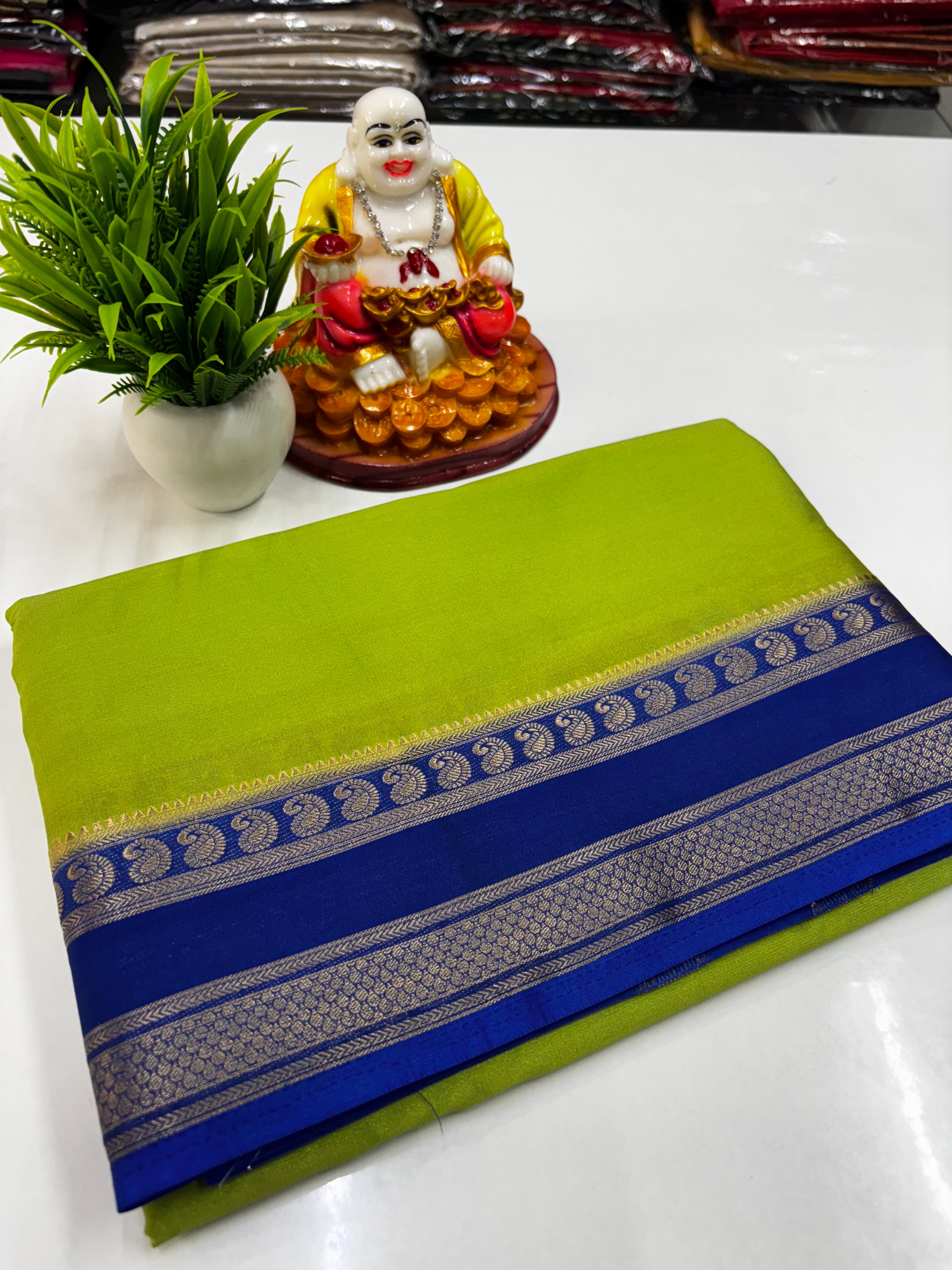 Beautiful Mysore Crepe Silk Saree with Mango Bentex Border – By Padmavathi Silks and Sarees