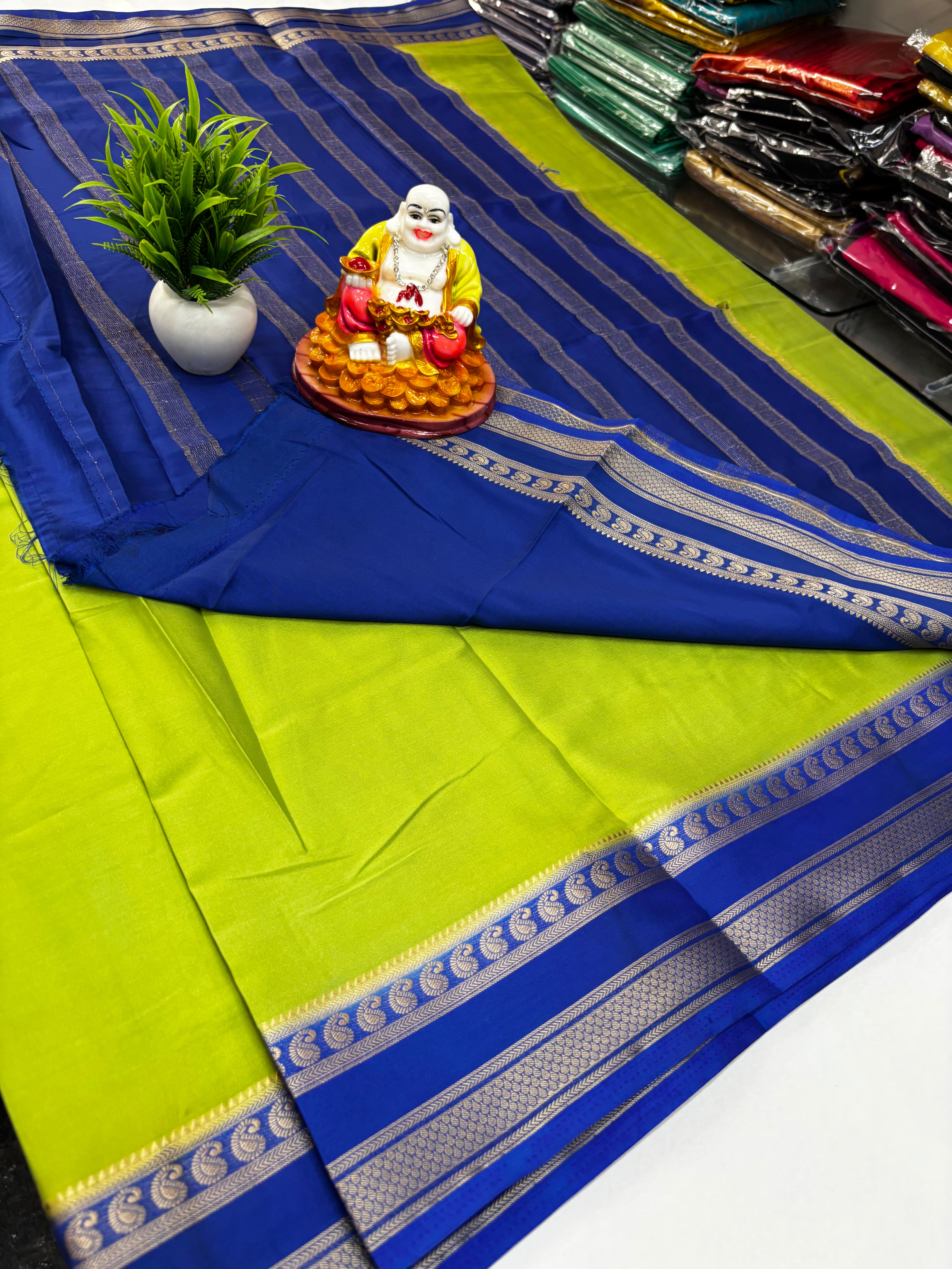 Beautiful Mysore Crepe Silk Saree with Mango Bentex Border – By Padmavathi Silks and Sarees