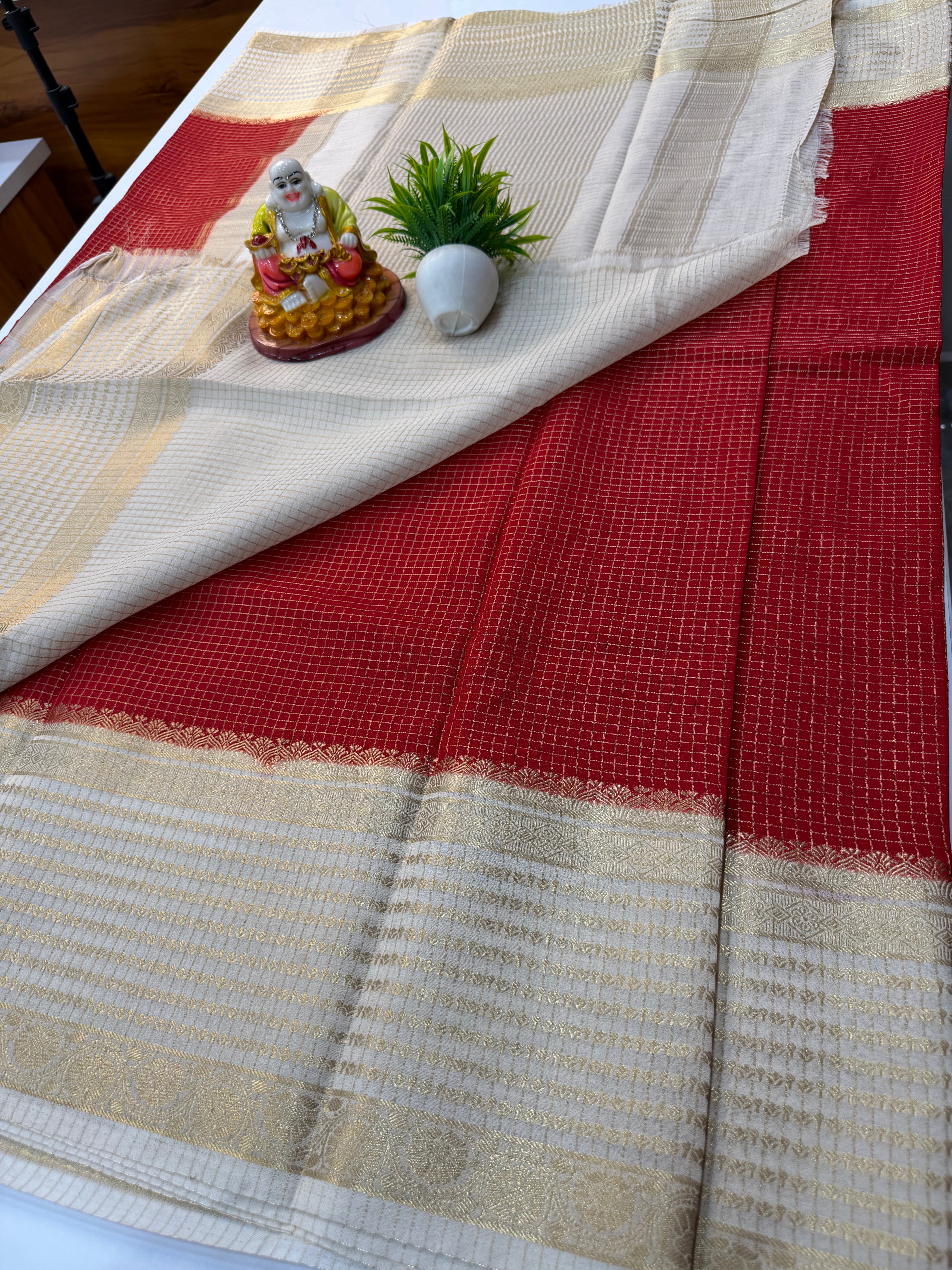 Premium Mysore Crepe Silk Saree with Elegant Checks Pattern