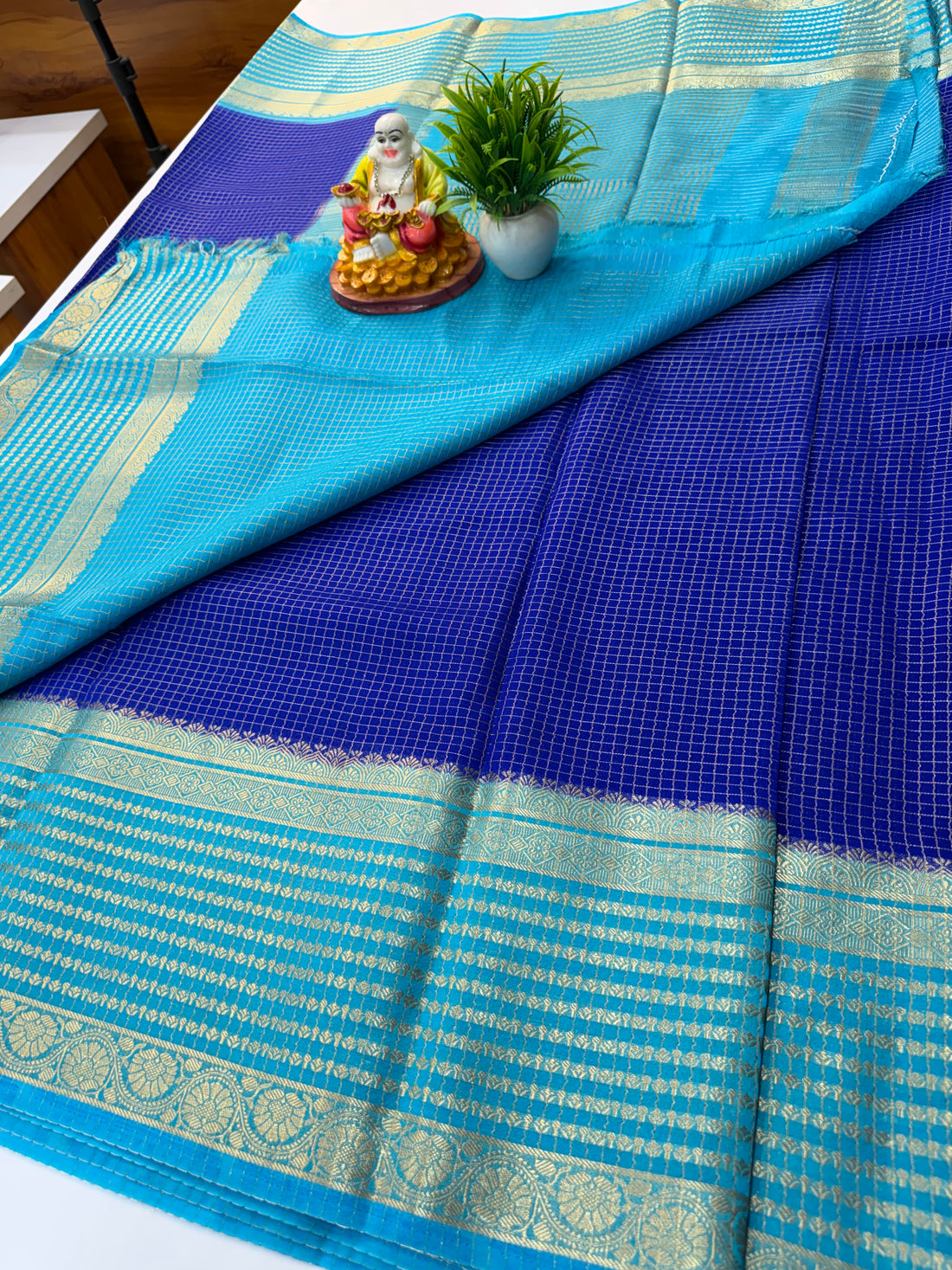 Premium Mysore Crepe Silk Saree with Elegant Checks Pattern