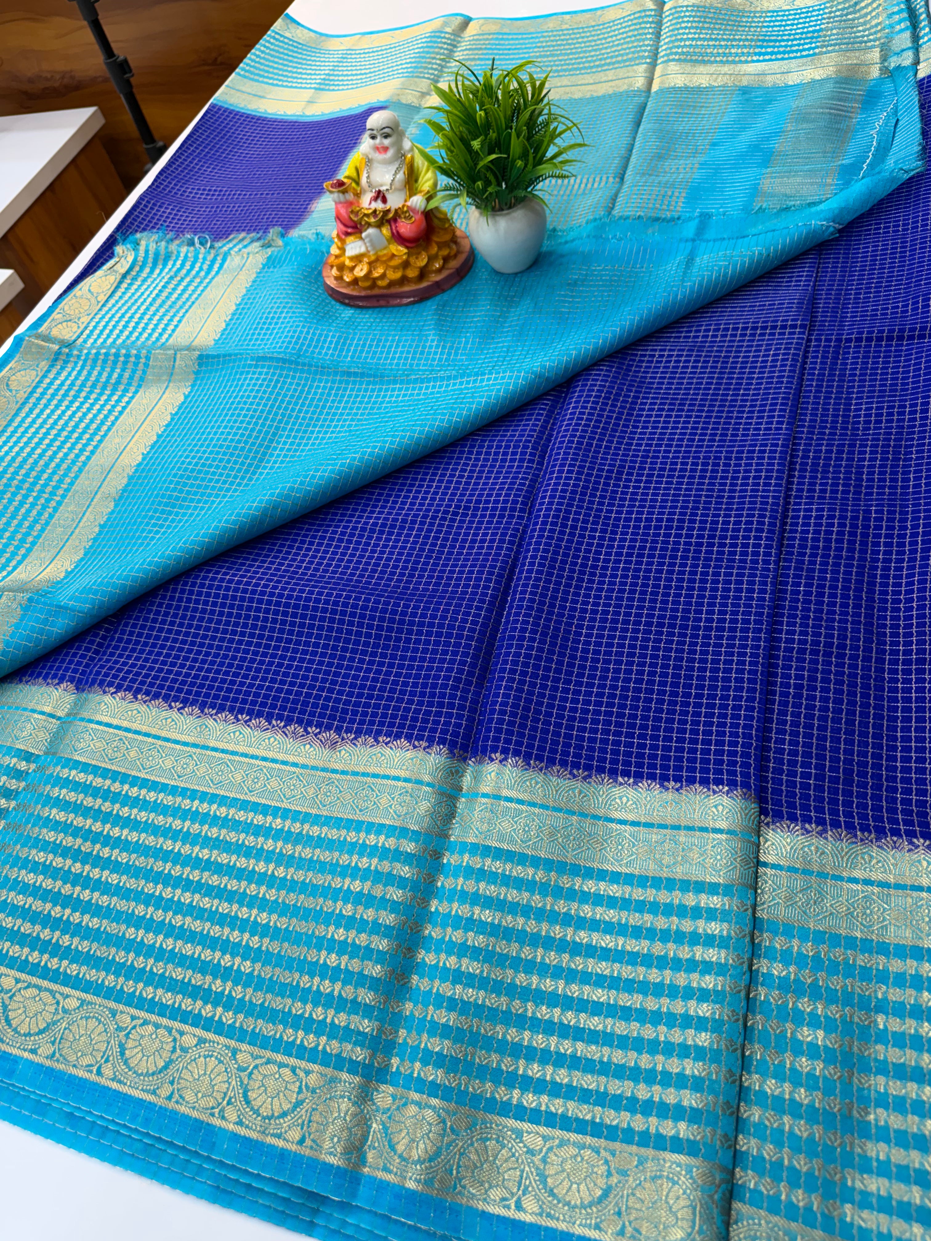 Premium Mysore Crepe Silk Saree with Elegant Checks Pattern