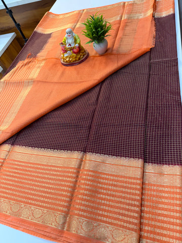 Premium Mysore Crepe Silk Saree with Elegant Checks Pattern