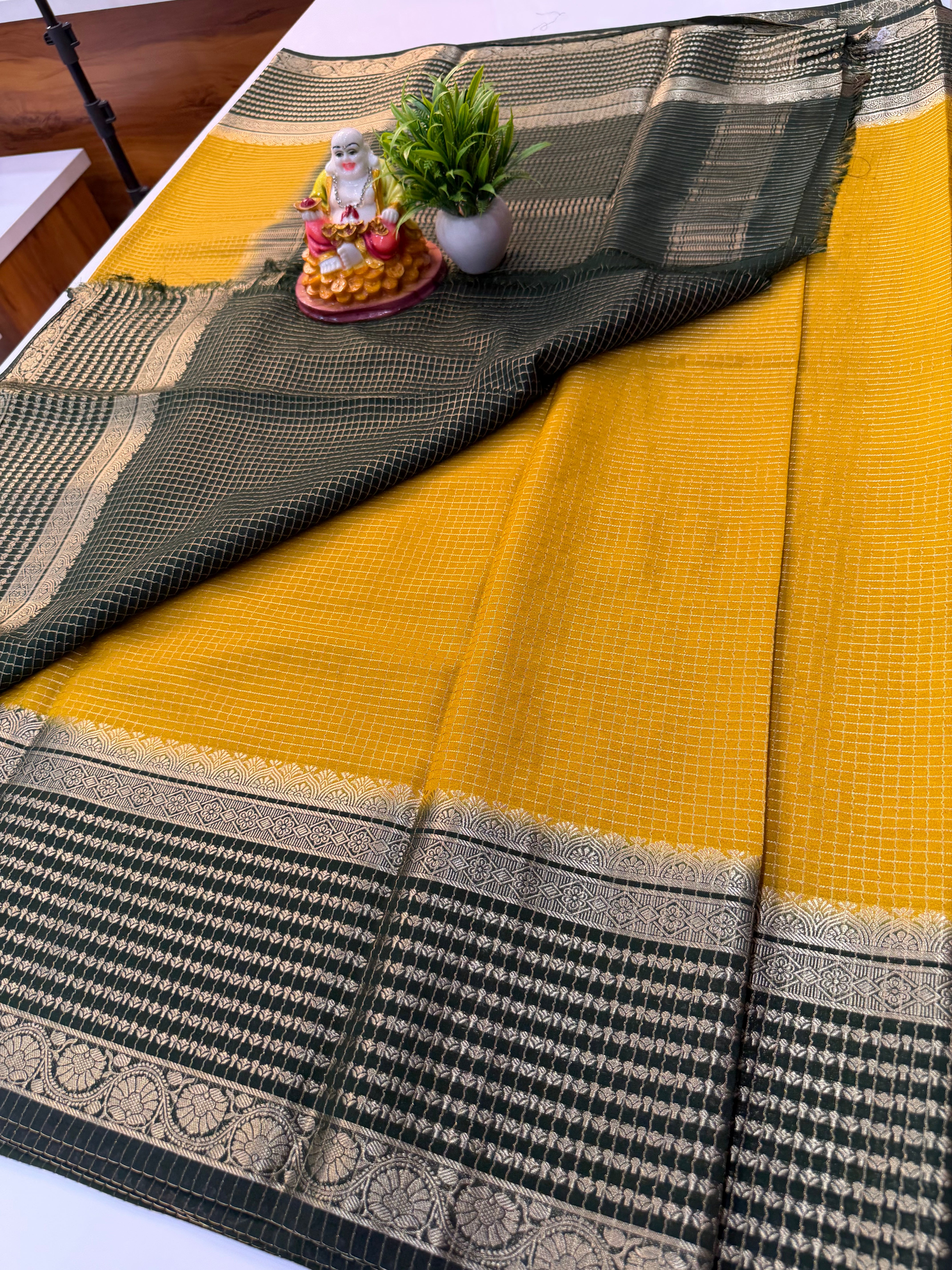 Premium Mysore Crepe Silk Saree with Elegant Checks Pattern