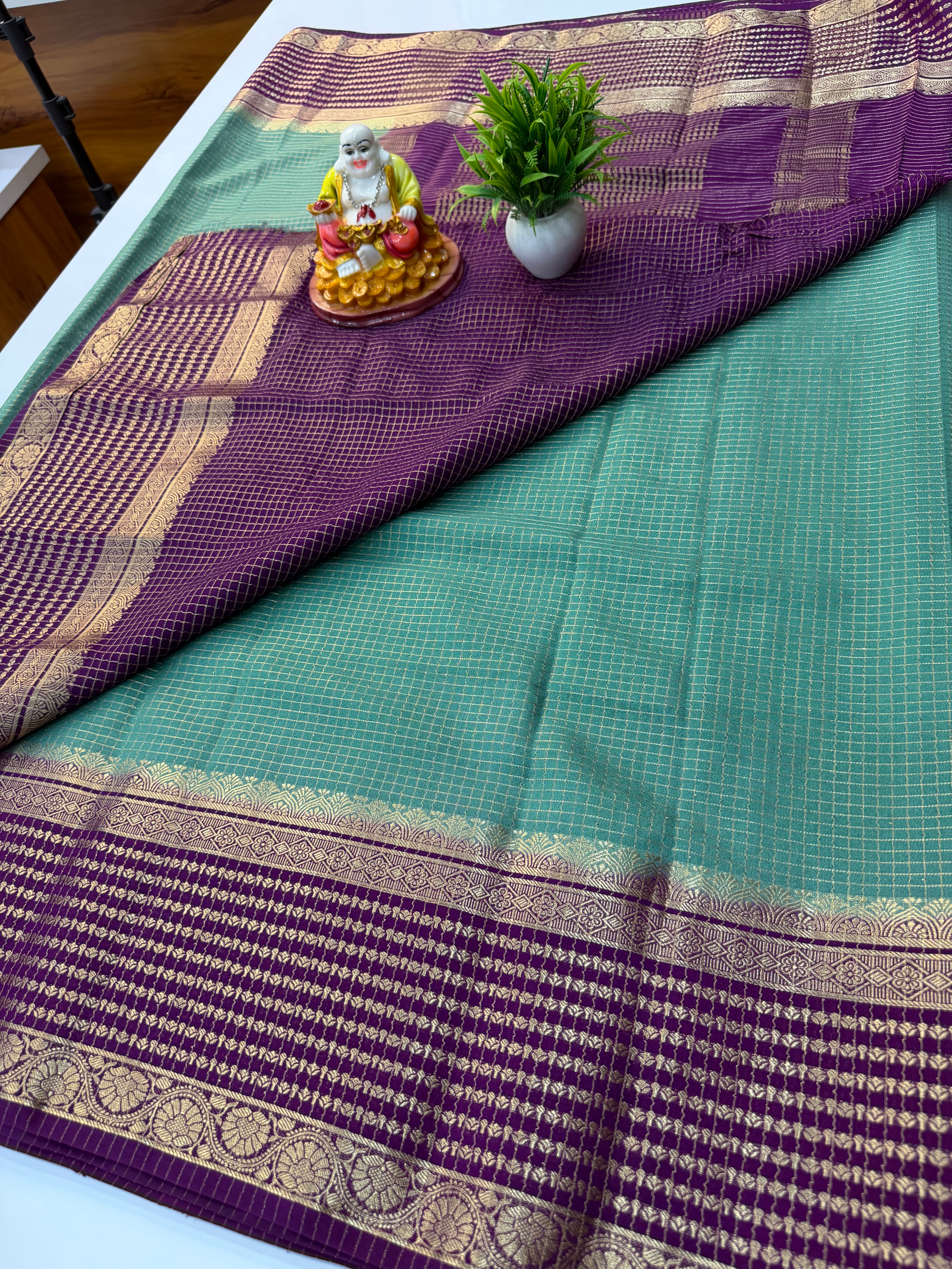 Premium Mysore Crepe Silk Saree with Elegant Checks Pattern