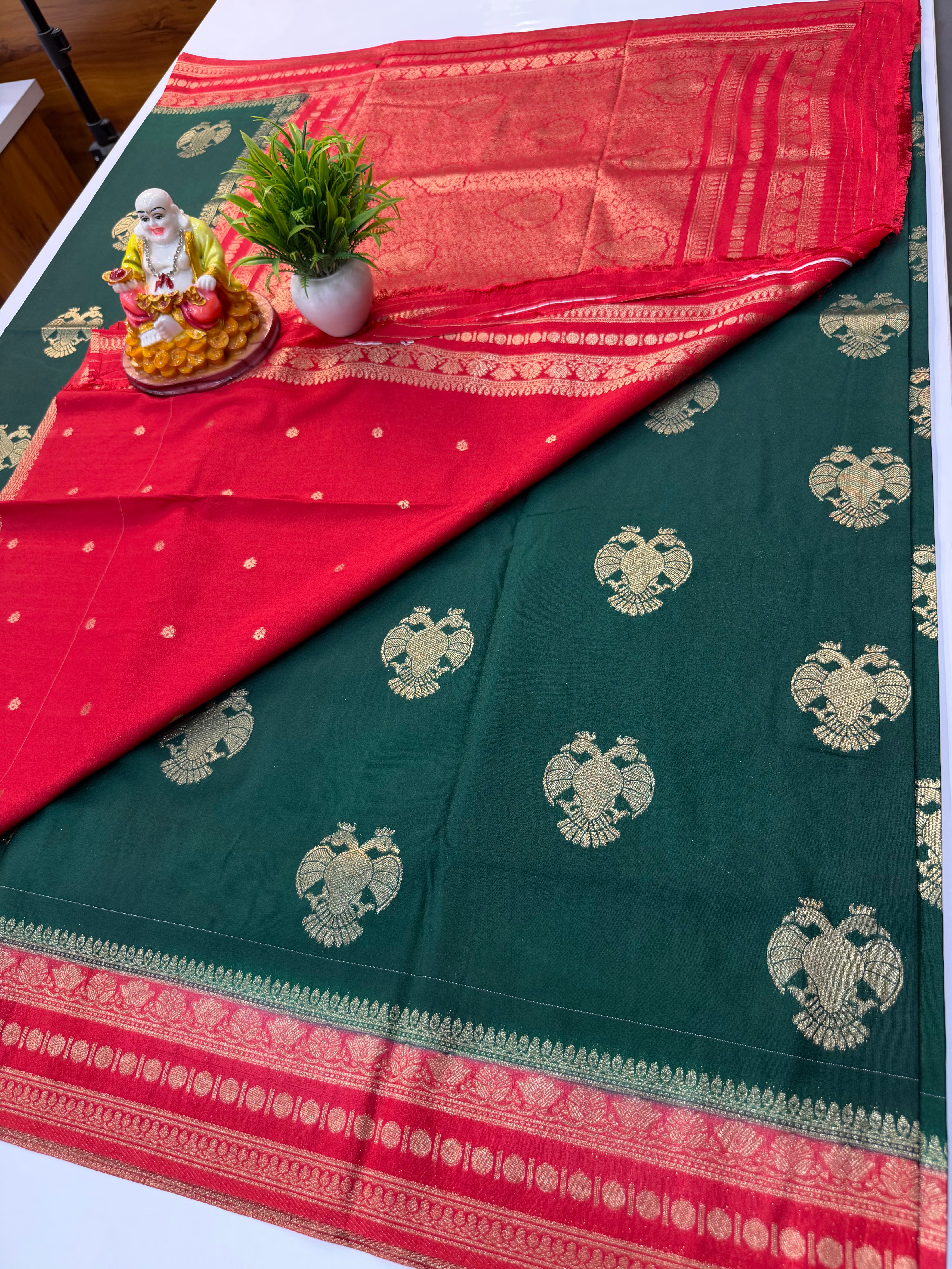 Premium Georgette Saree with Garuda design  – Rich Pallu & Butta Blouse