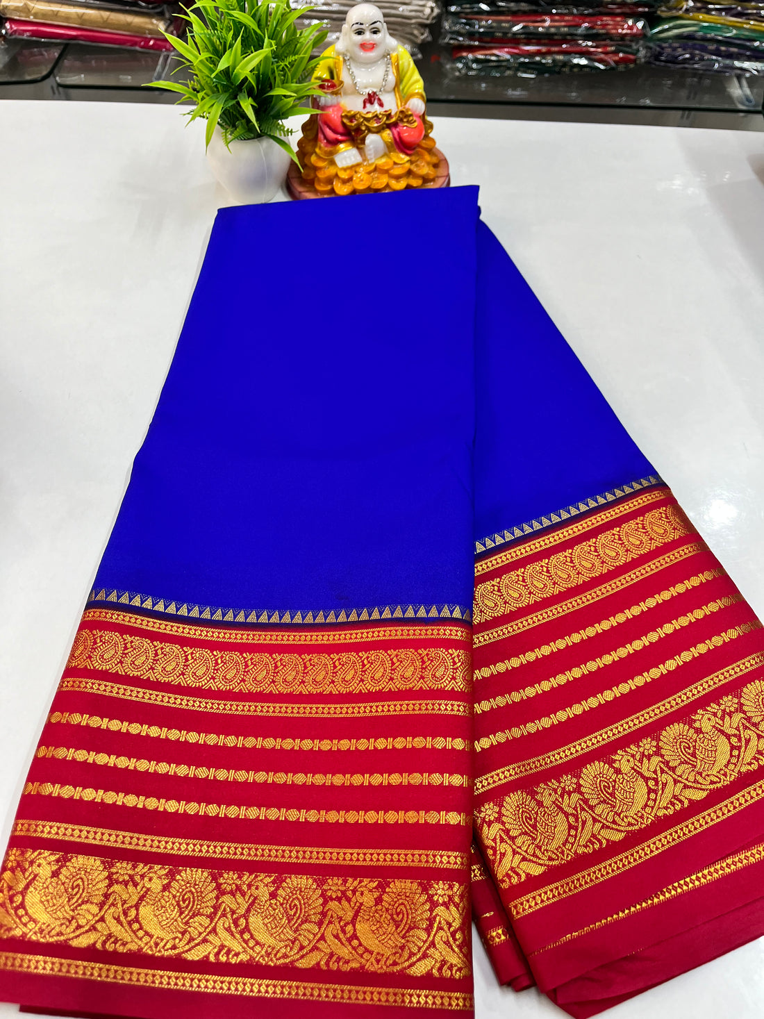 Semi Crepe Saree with Elegant Peacock Design – Padmavathi Silks and Sarees