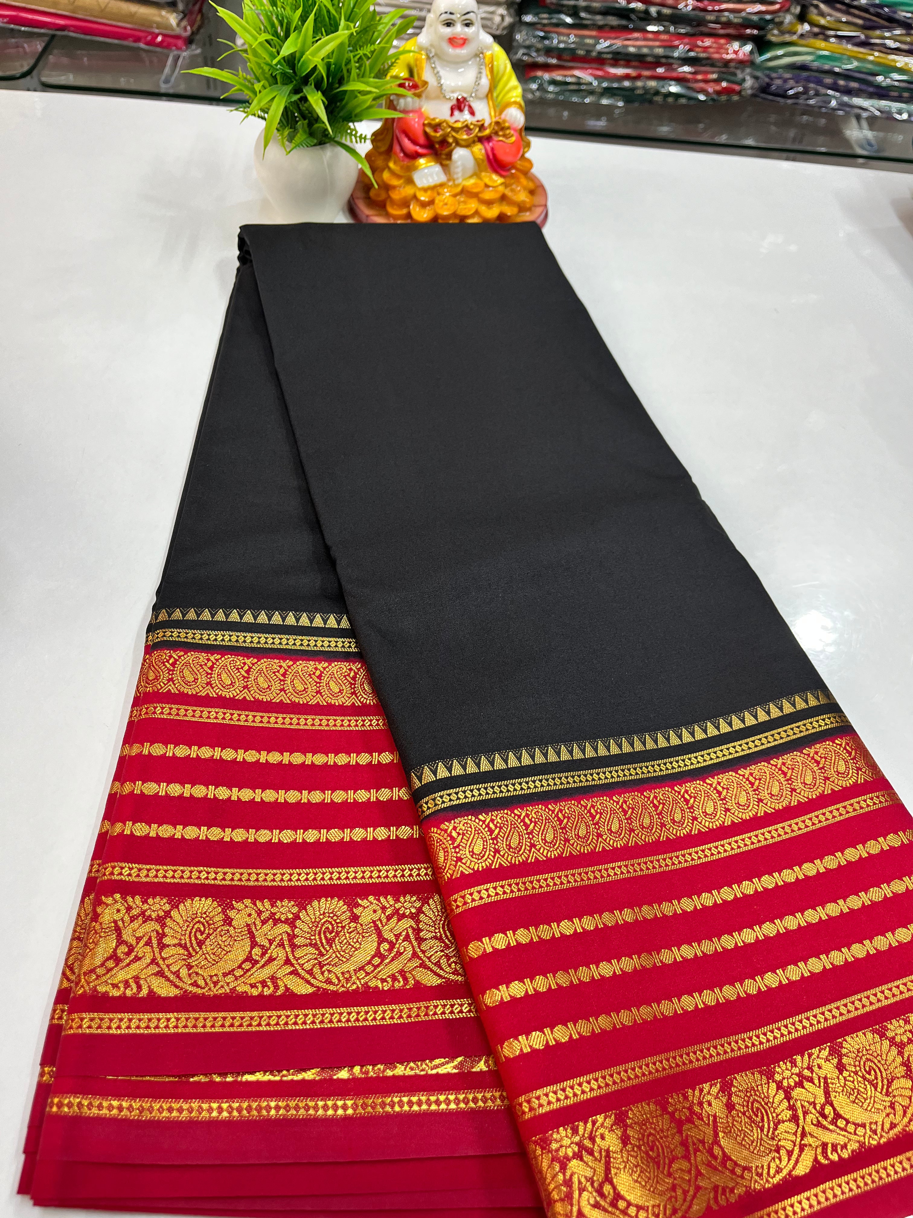 Semi Crepe Saree with Elegant Peacock Design – Padmavathi Silks and Sarees