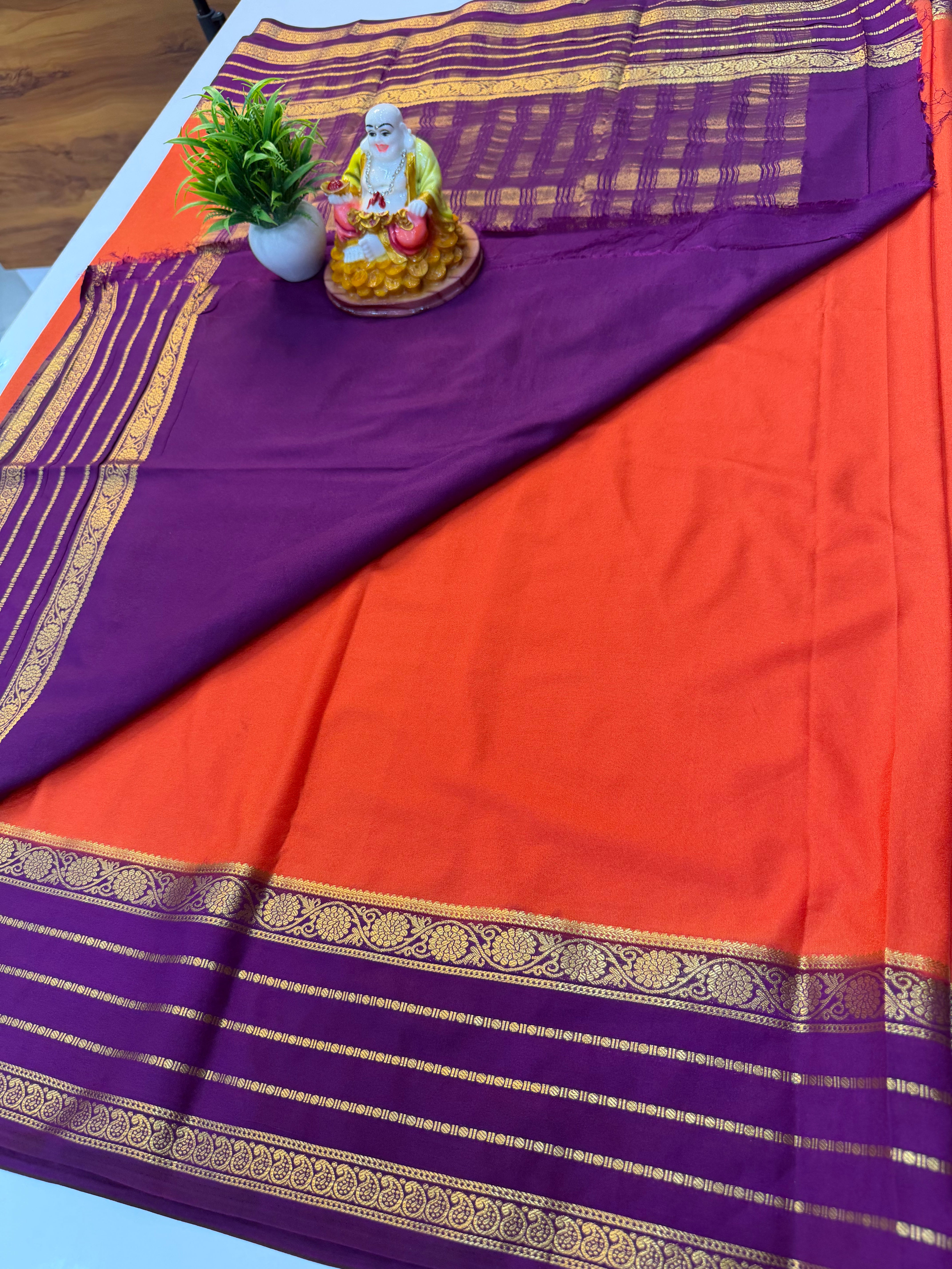 Mysore Crepe Silk Saree with Beautiful Border | Padmavathi Silks and Sarees