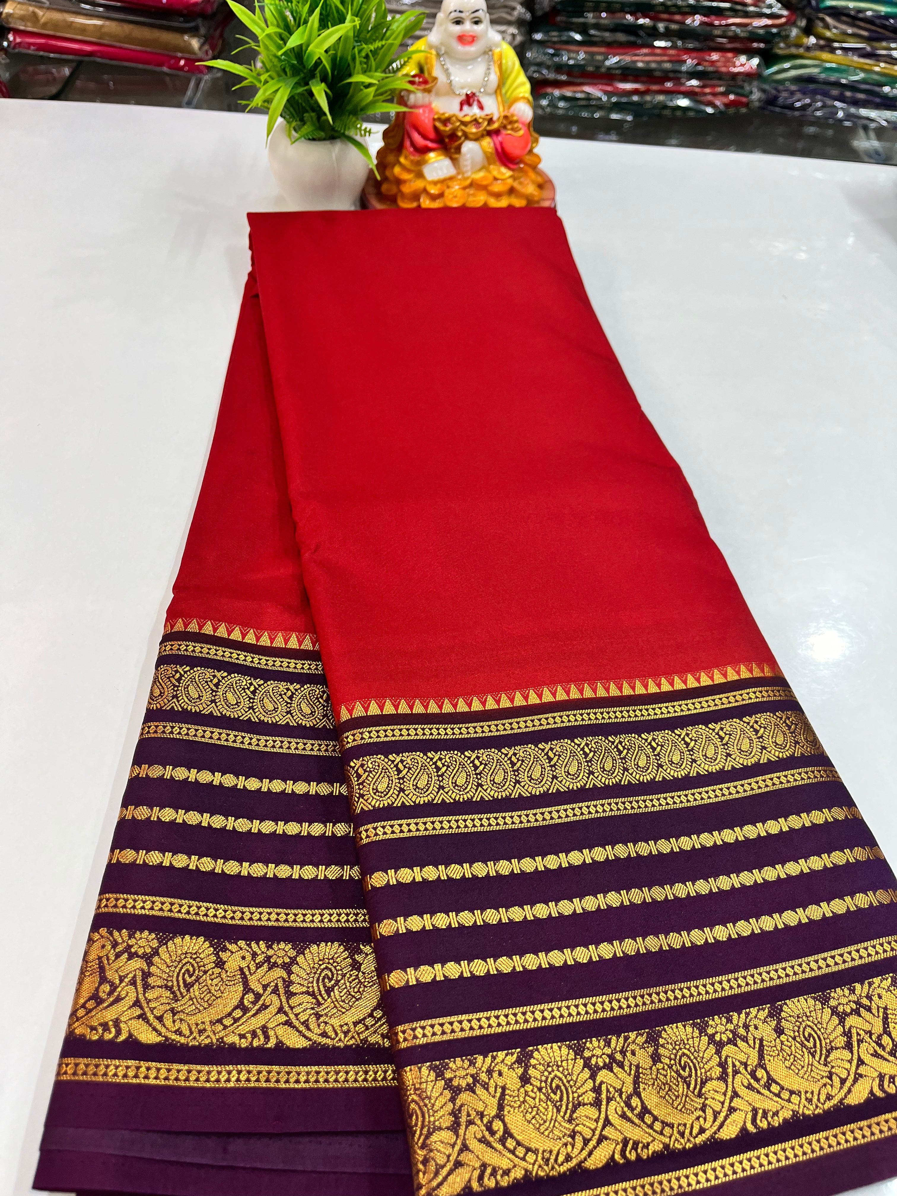 Semi Crepe Saree with Elegant Peacock Design – Padmavathi Silks and Sarees