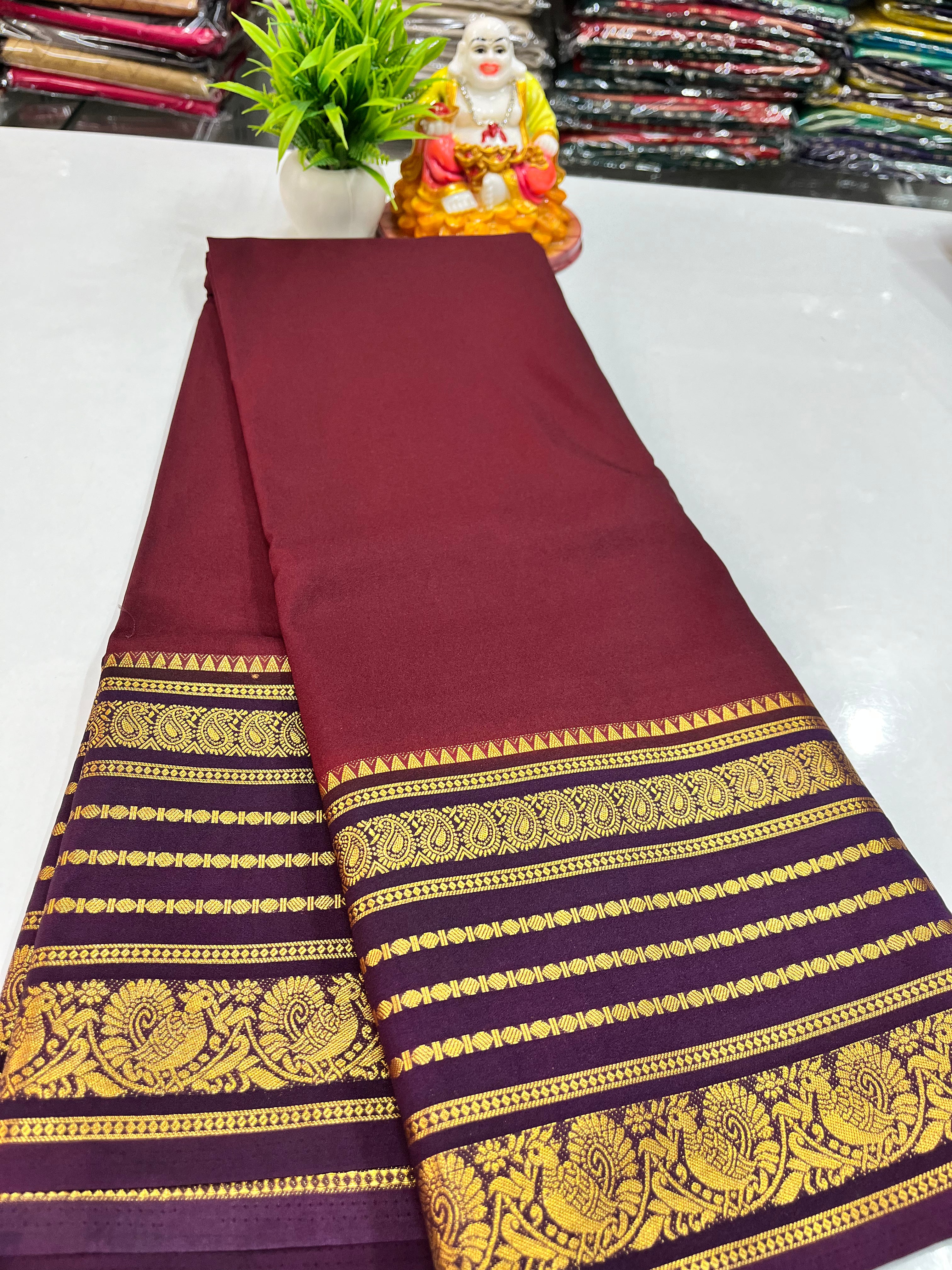 Semi Crepe Saree with Elegant Peacock Design – Padmavathi Silks and Sarees