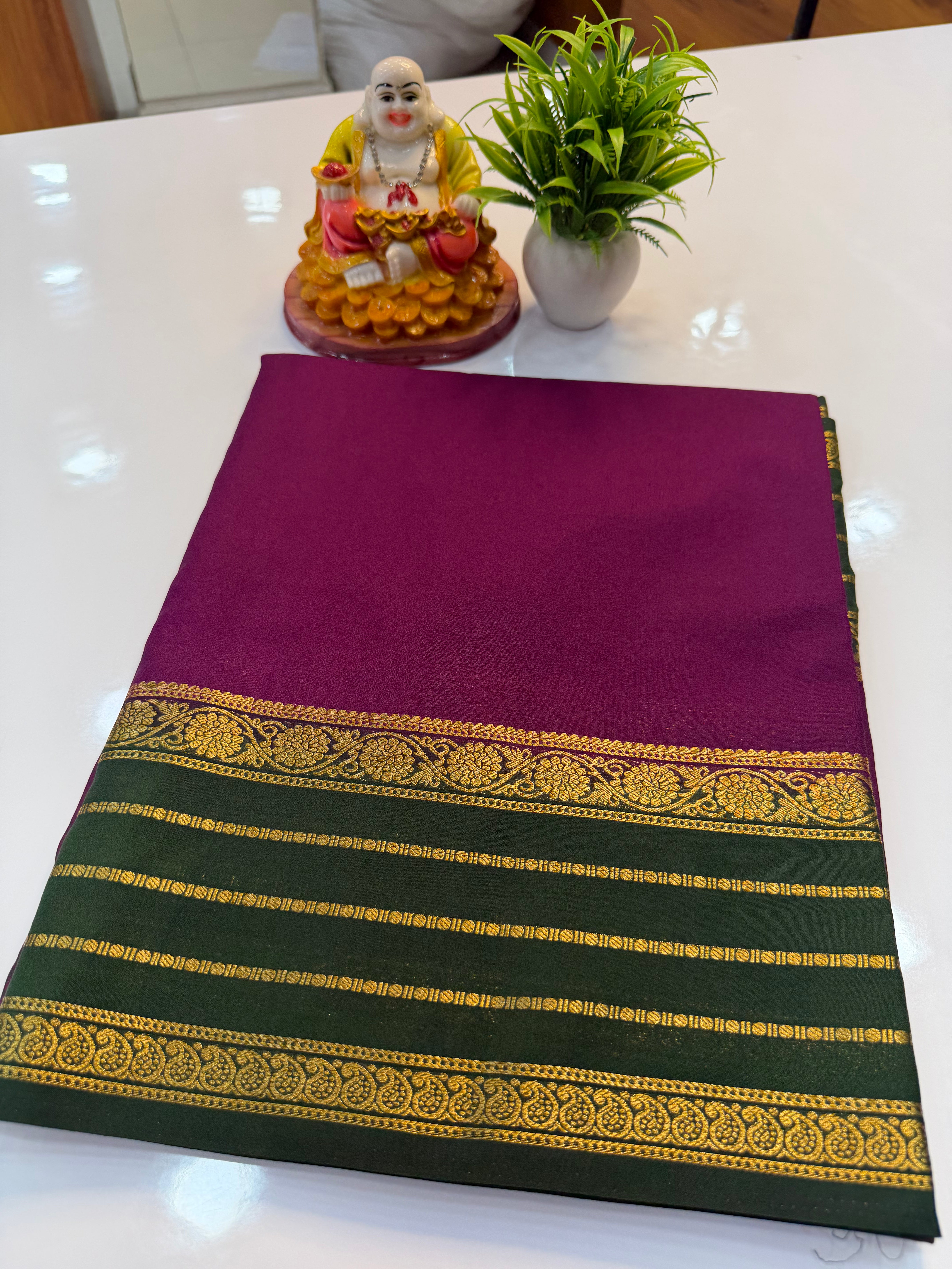 Mysore Crepe Silk Saree with Beautiful Border | Padmavathi Silks and Sarees