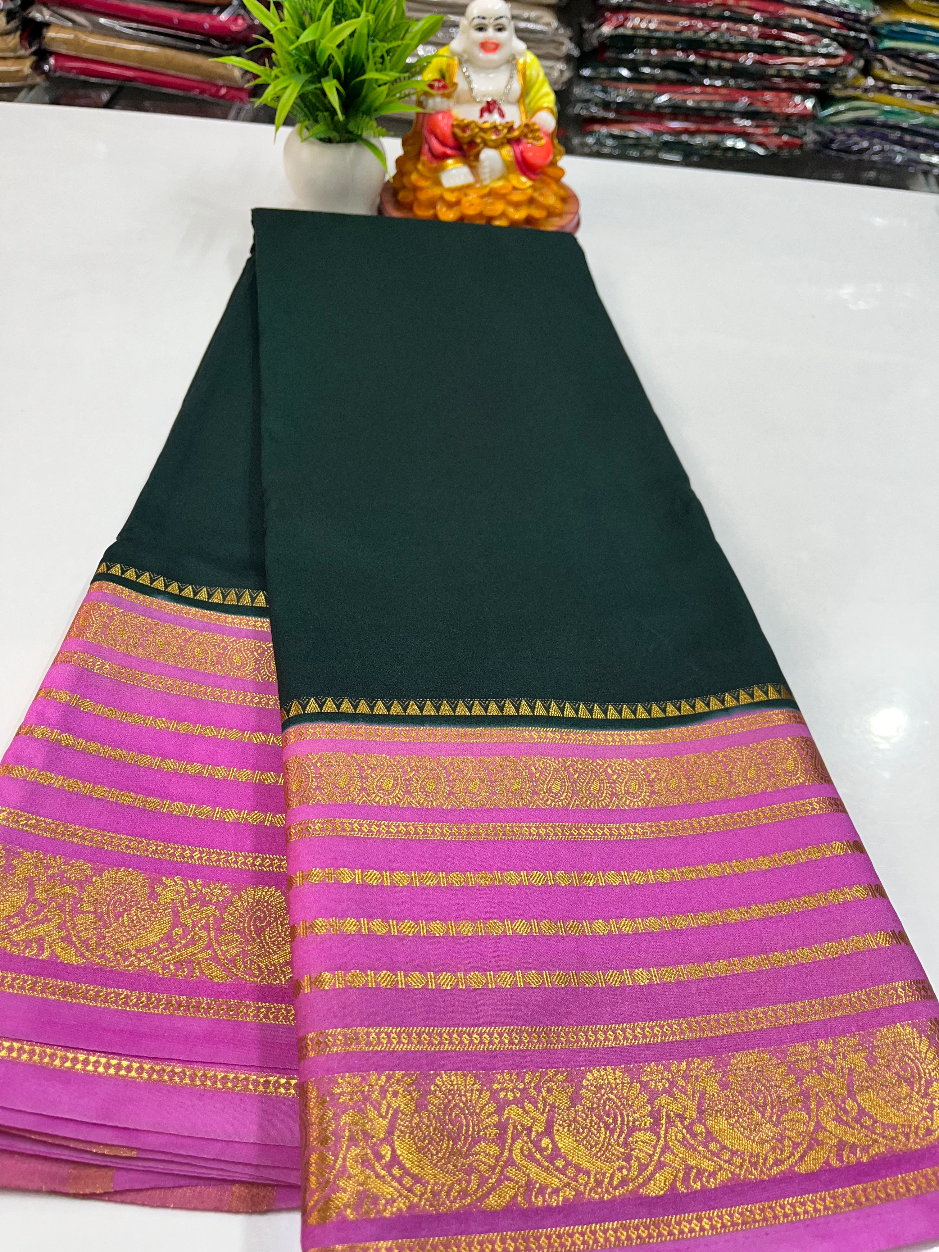 Semi Crepe Saree with Elegant Peacock Design – Padmavathi Silks and Sarees