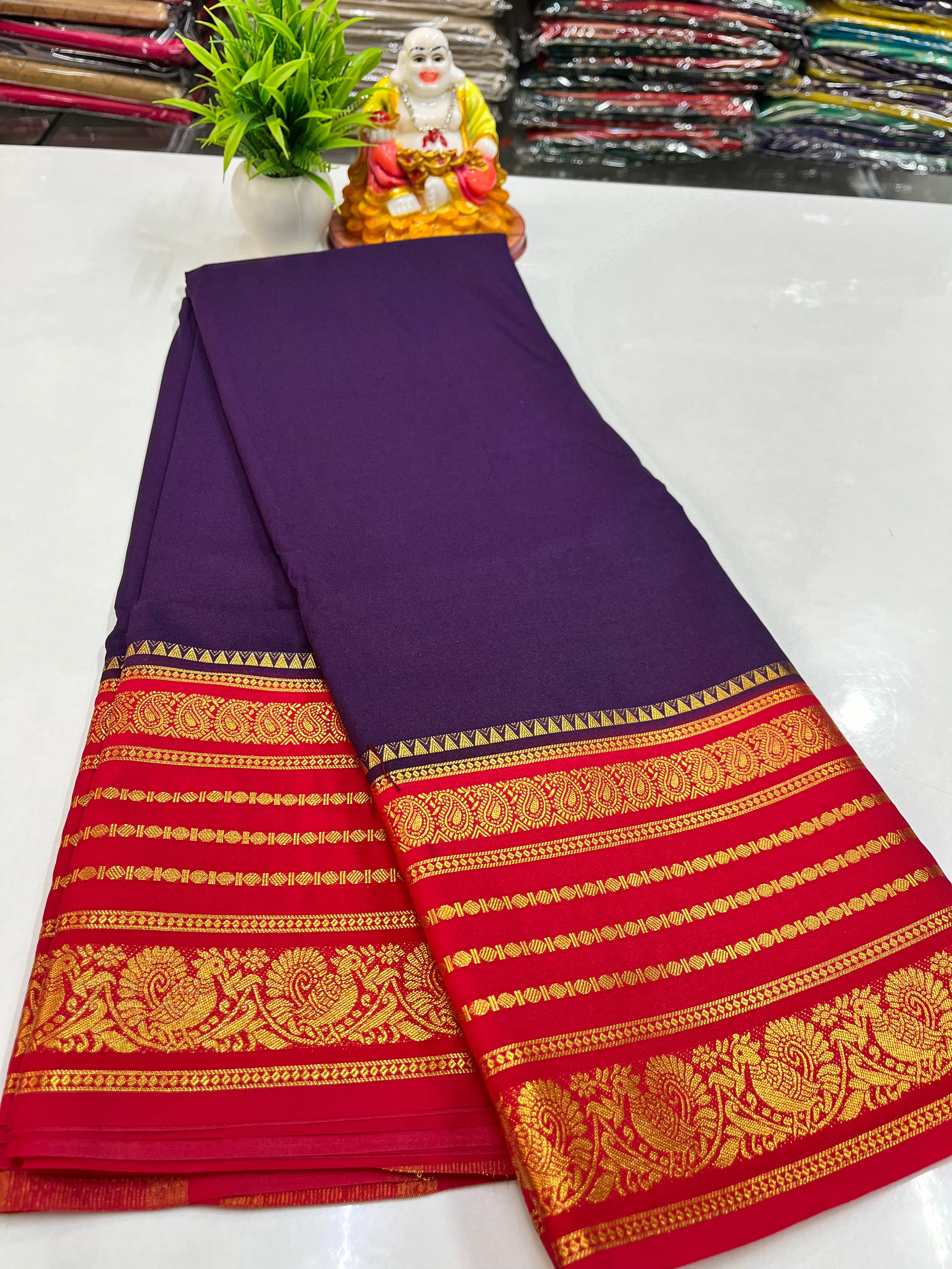 Semi Crepe Saree with Elegant Peacock Design – Padmavathi Silks and Sarees