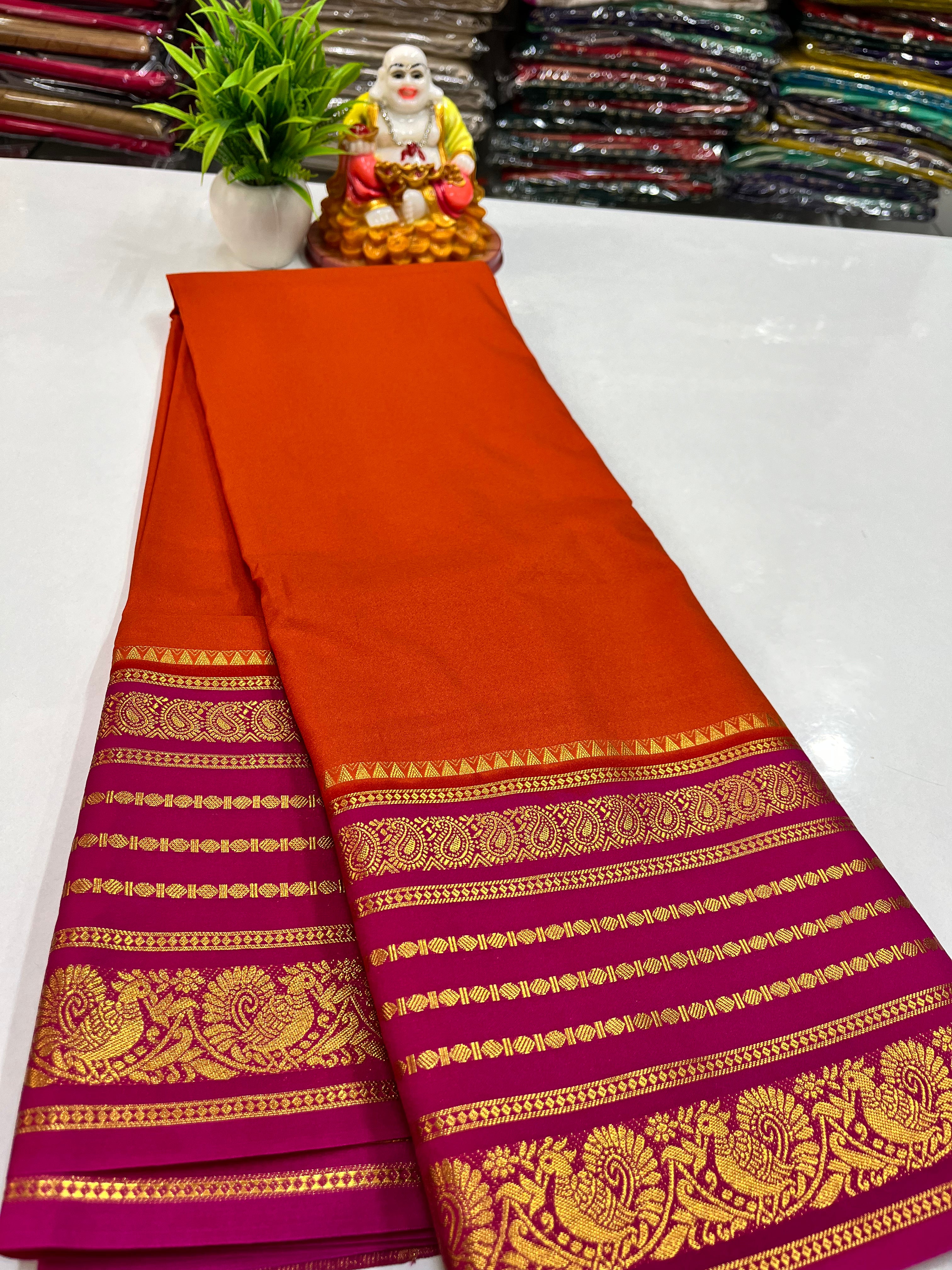 Semi Crepe Saree with Elegant Peacock Design – Padmavathi Silks and Sarees