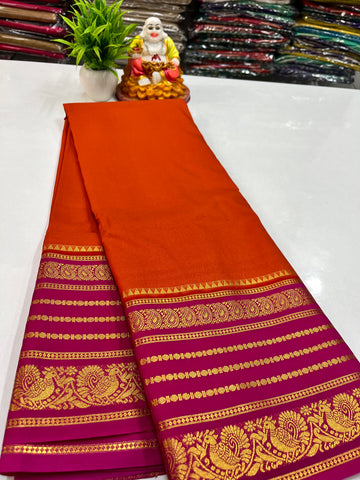 Semi Crepe Saree with Elegant Peacock Design – Padmavathi Silks and Sarees