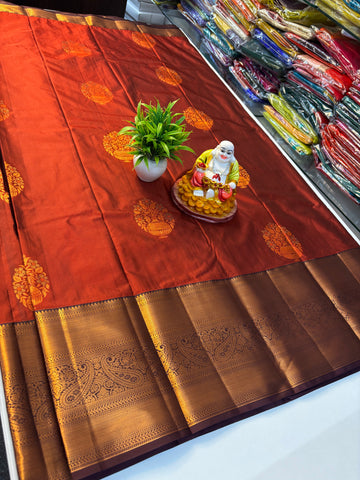 Premium Semi Silk Saree – Rust Orange with Brown Shade