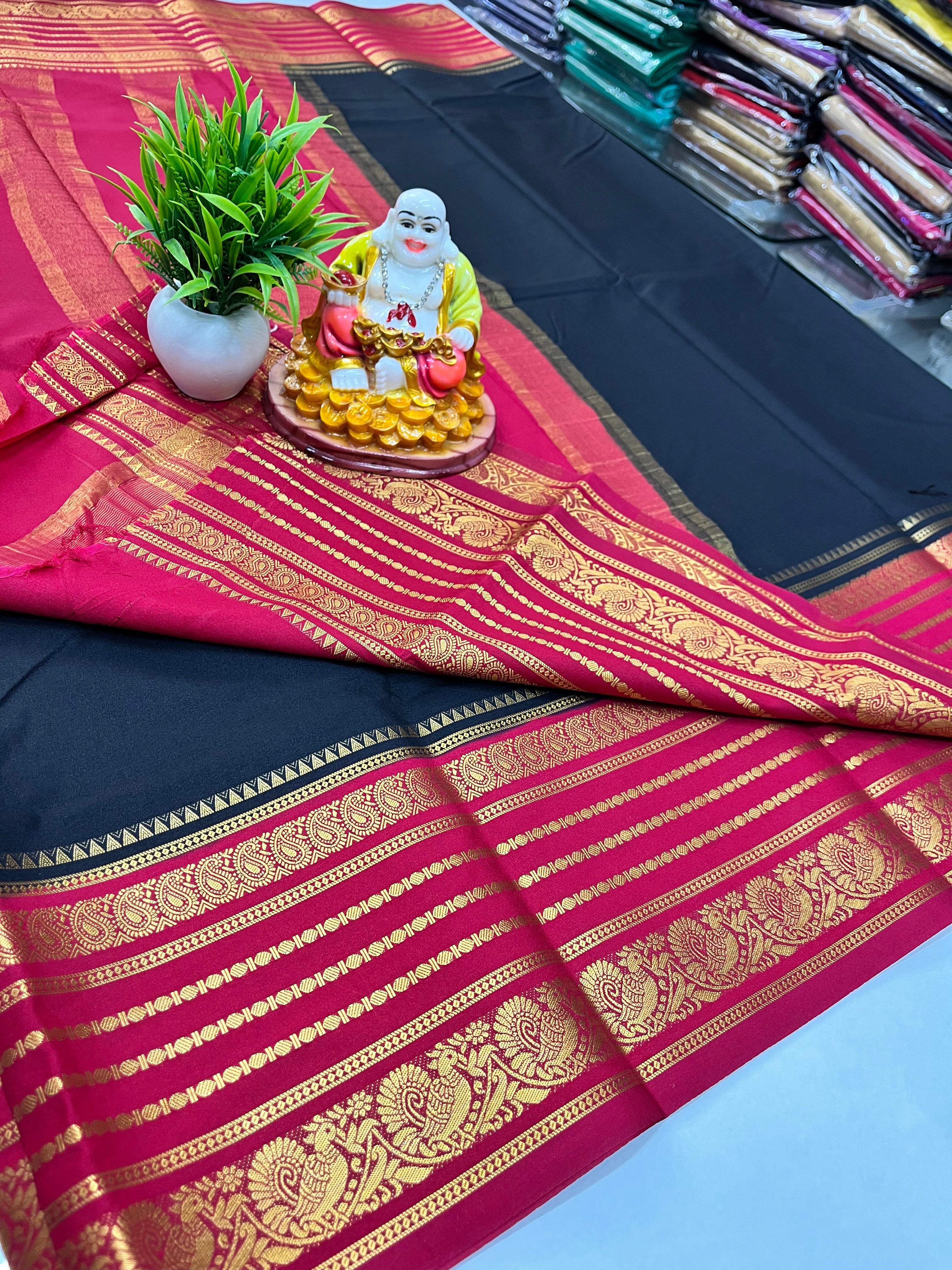 Semi Crepe Saree with Elegant Peacock Design – Padmavathi Silks and Sarees