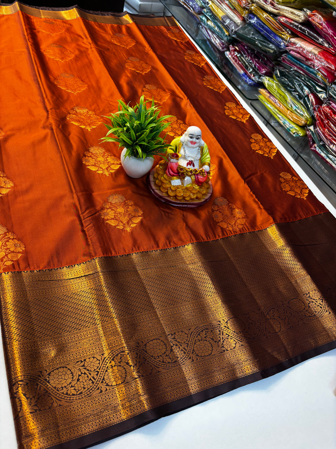 Premium Semi Silk Saree – Rust Orange with Brown Shade