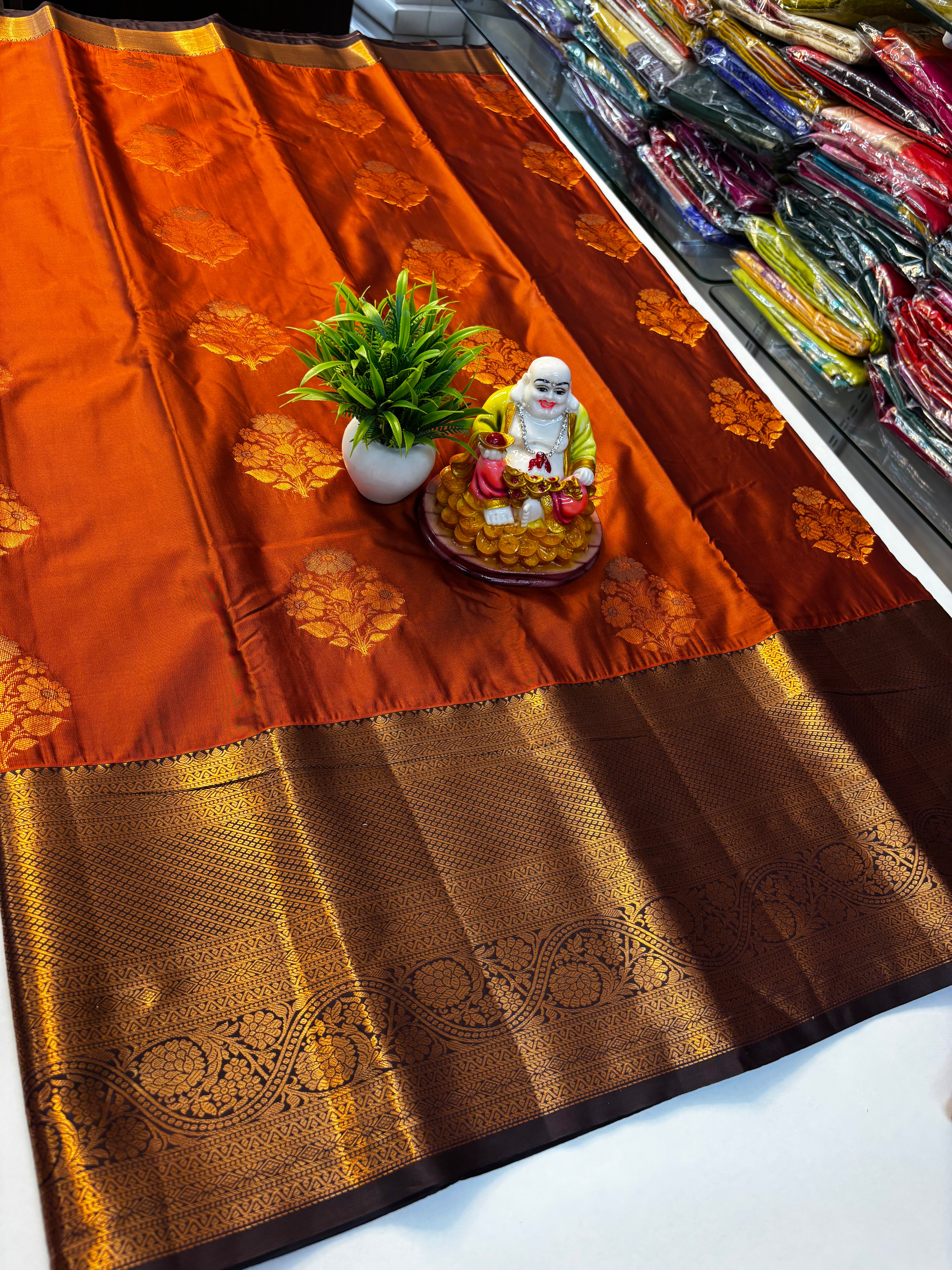 Premium Semi Silk Saree – Rust Orange with Brown Shade