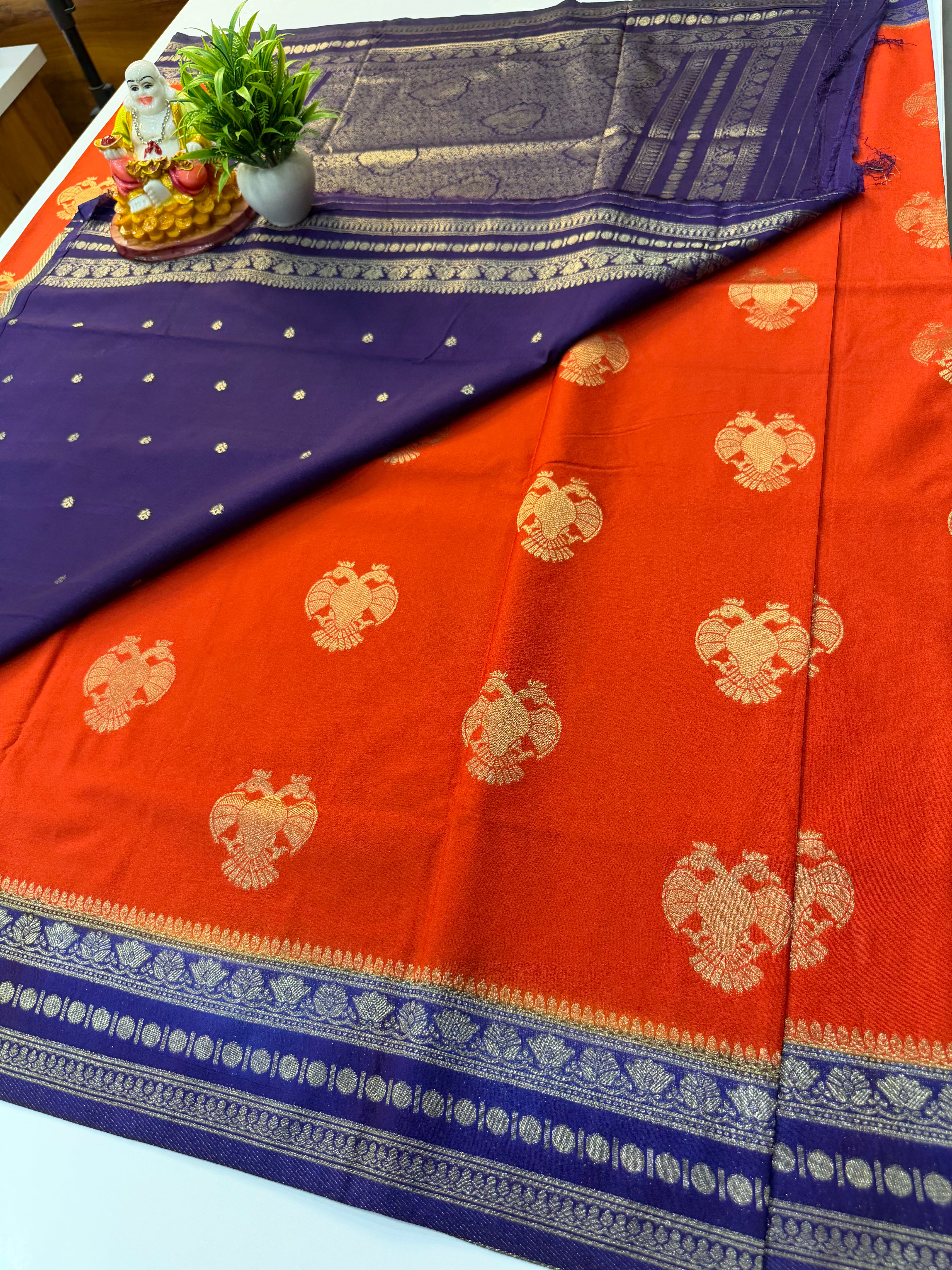 Premium Georgette Saree with Garuda design  – Rich Pallu & Butta Blouse