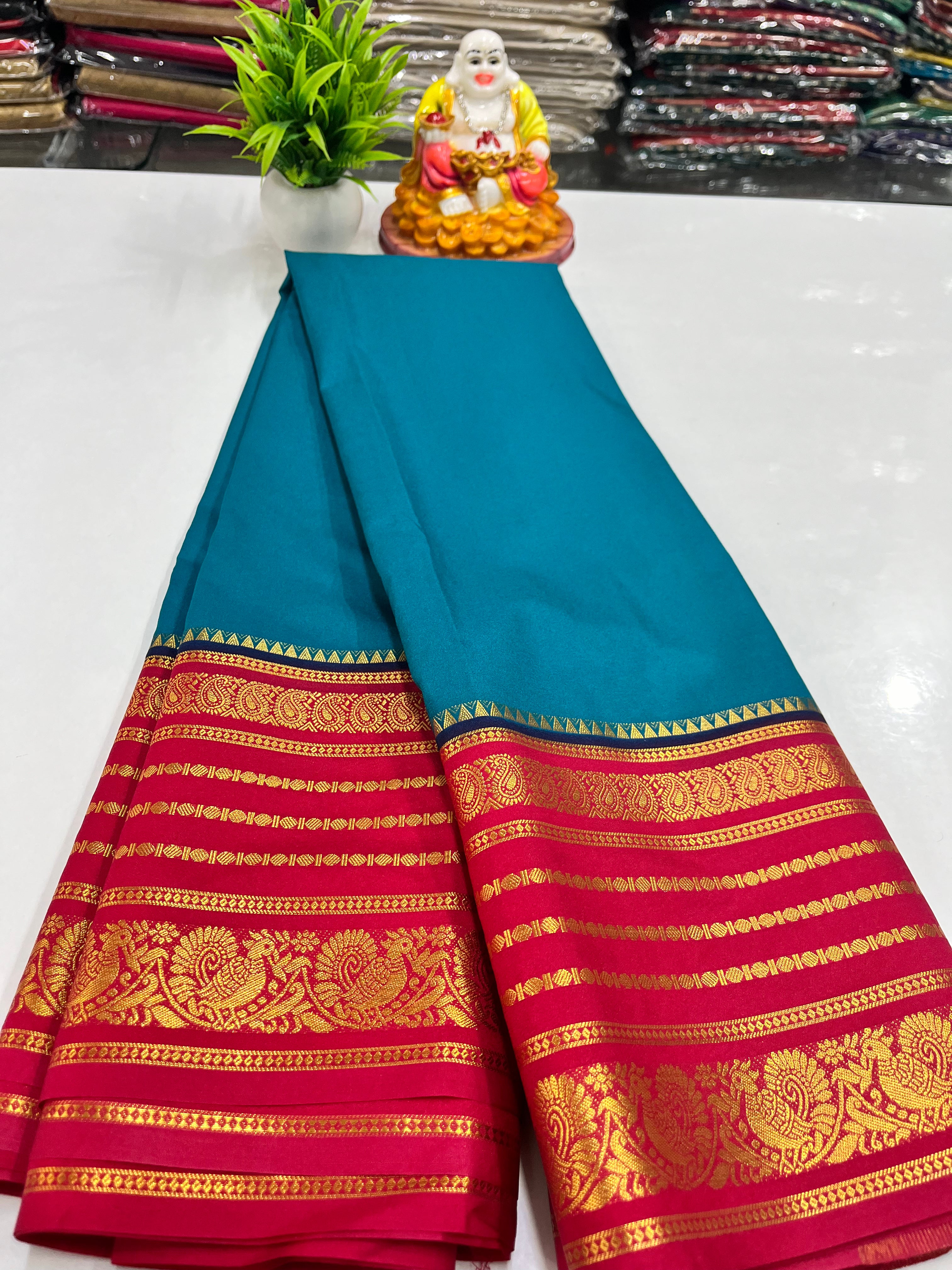 Semi Crepe Saree with Elegant Peacock Design – Padmavathi Silks and Sarees