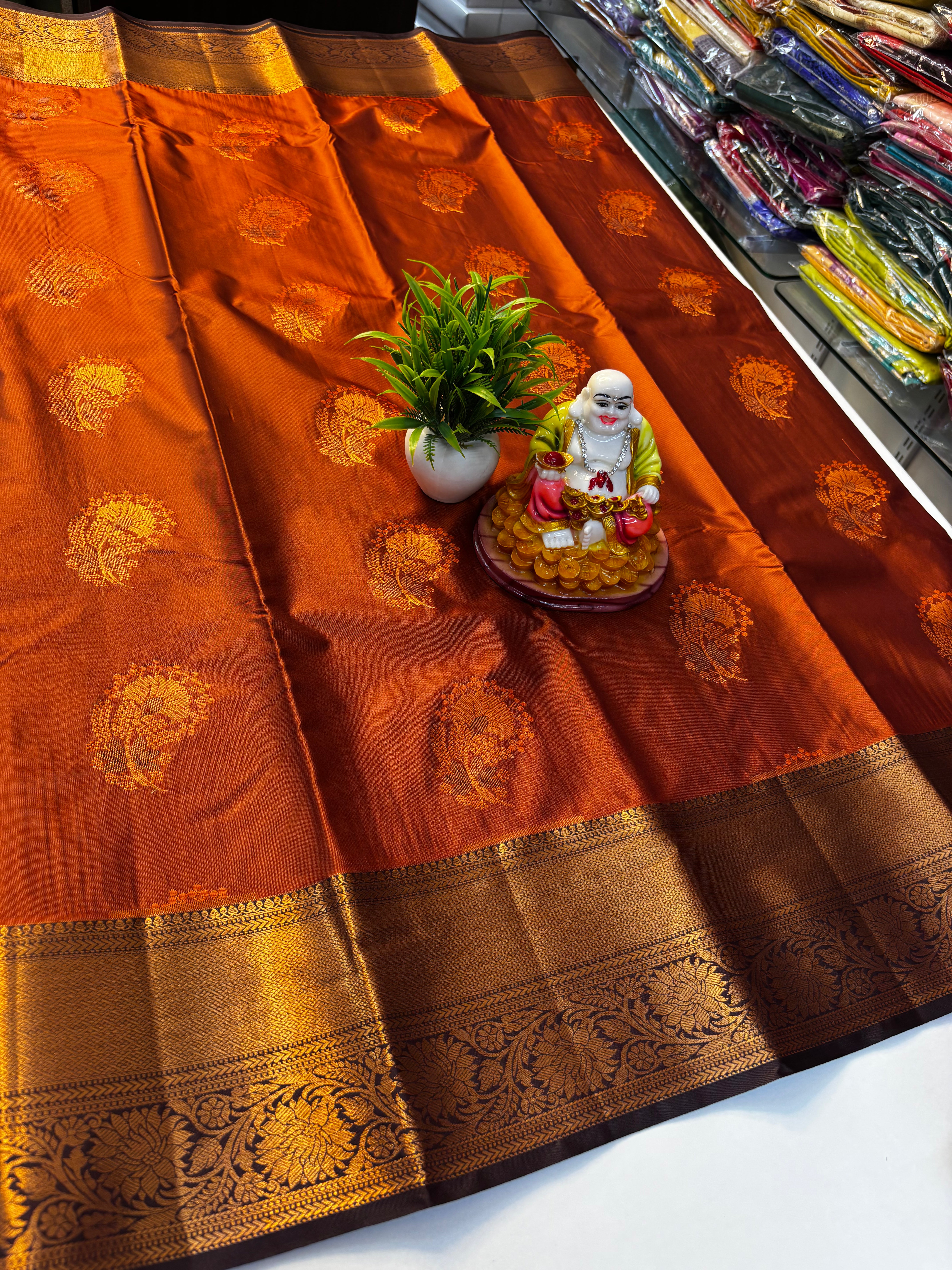 Premium Semi Silk Saree – Rust Orange with Brown Shade