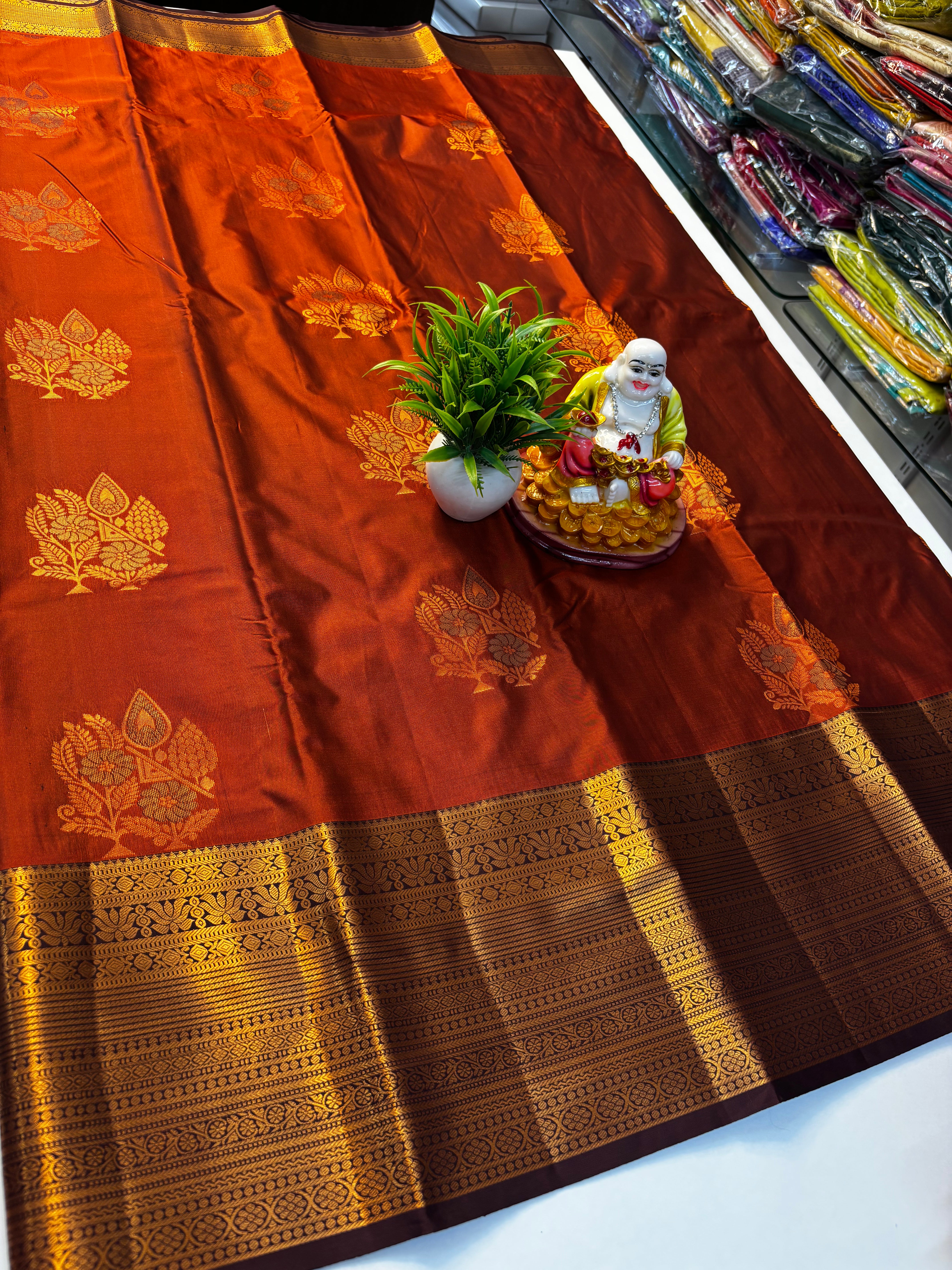 Premium Semi Silk Saree – Rust Orange with Brown Shade