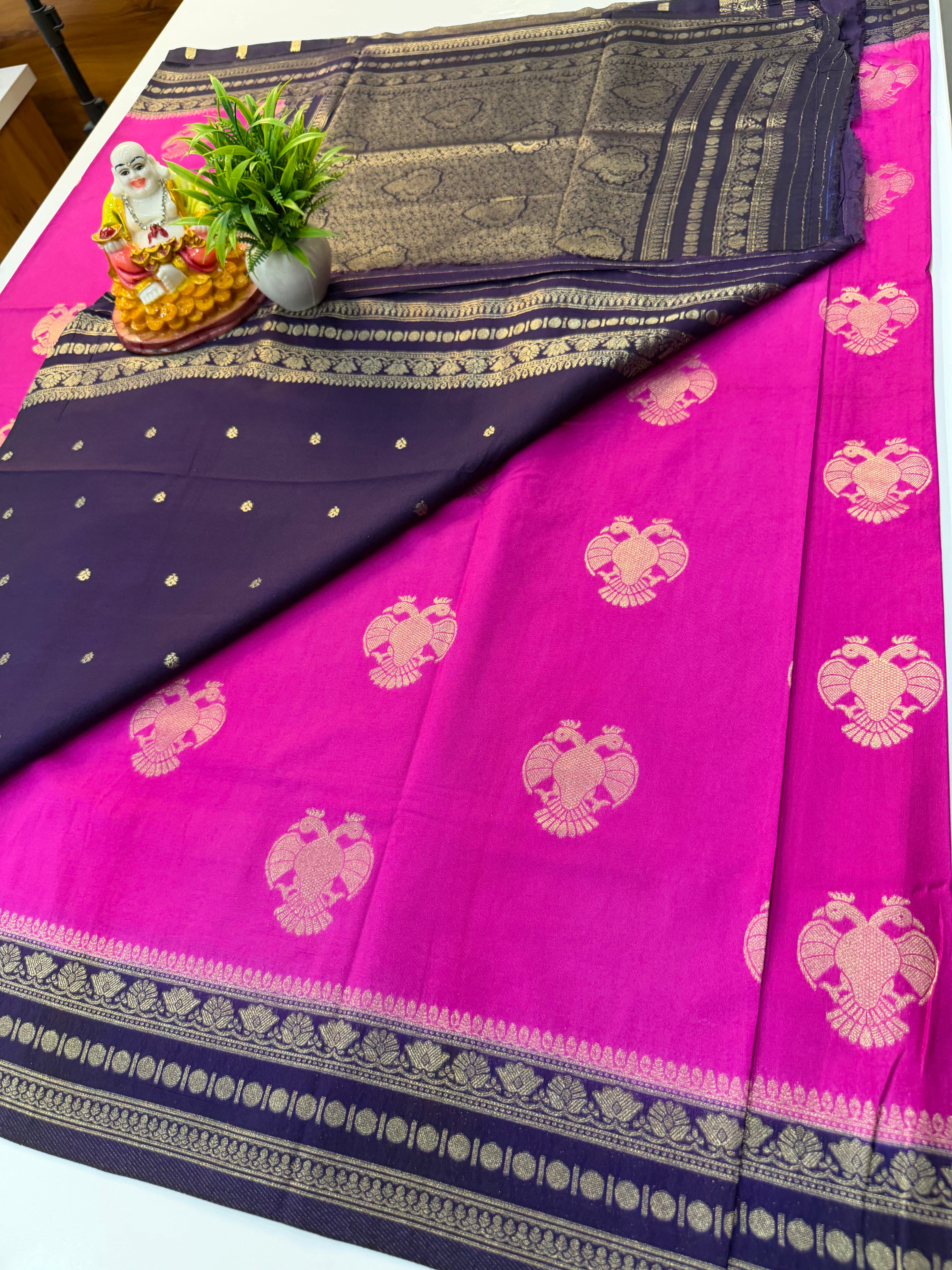 Premium Georgette Saree with Garuda design  – Rich Pallu & Butta Blouse