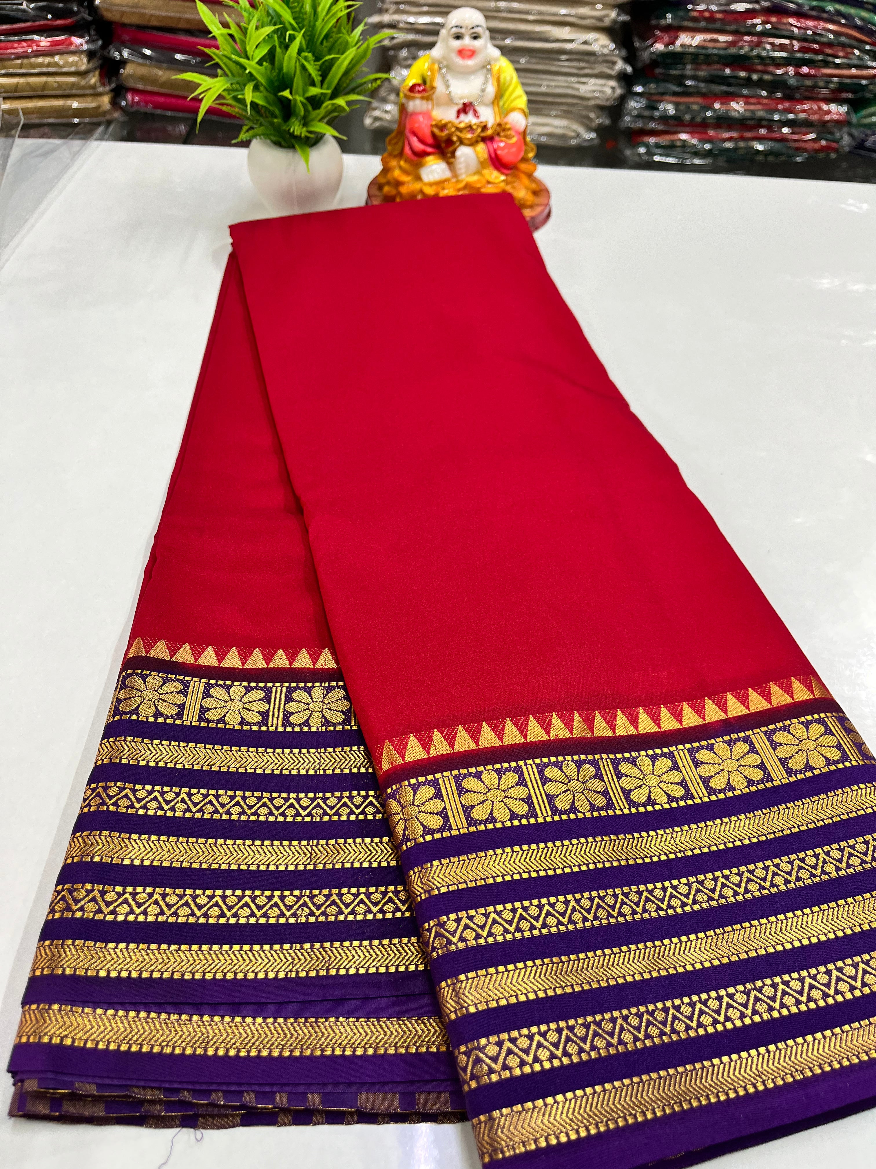 Elegant Semi Crepe Saree with Beautiful Flower Design – Padmavathi Silks and Sarees