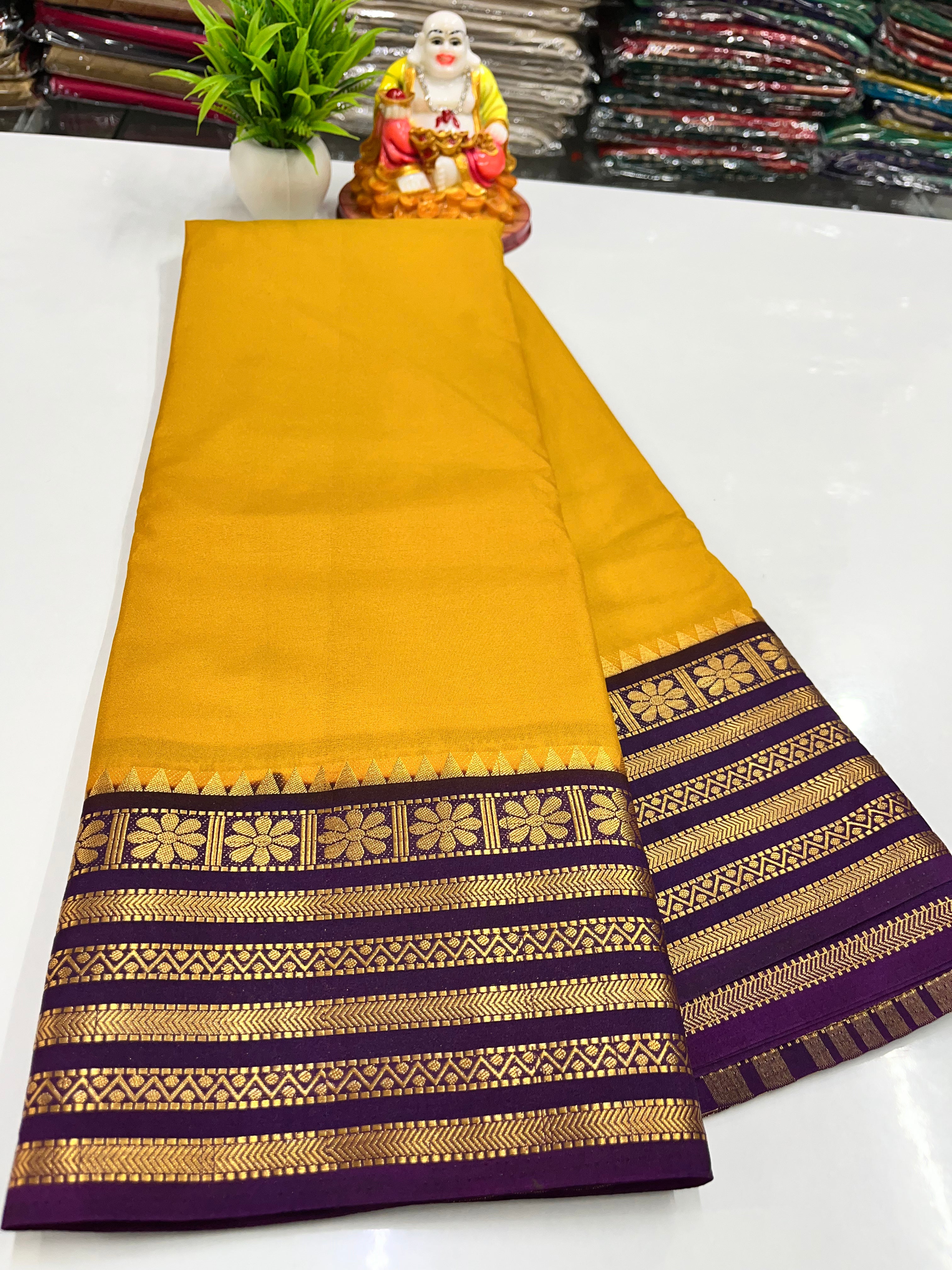 Elegant Semi Crepe Saree with Beautiful Flower Design – Padmavathi Silks and Sarees
