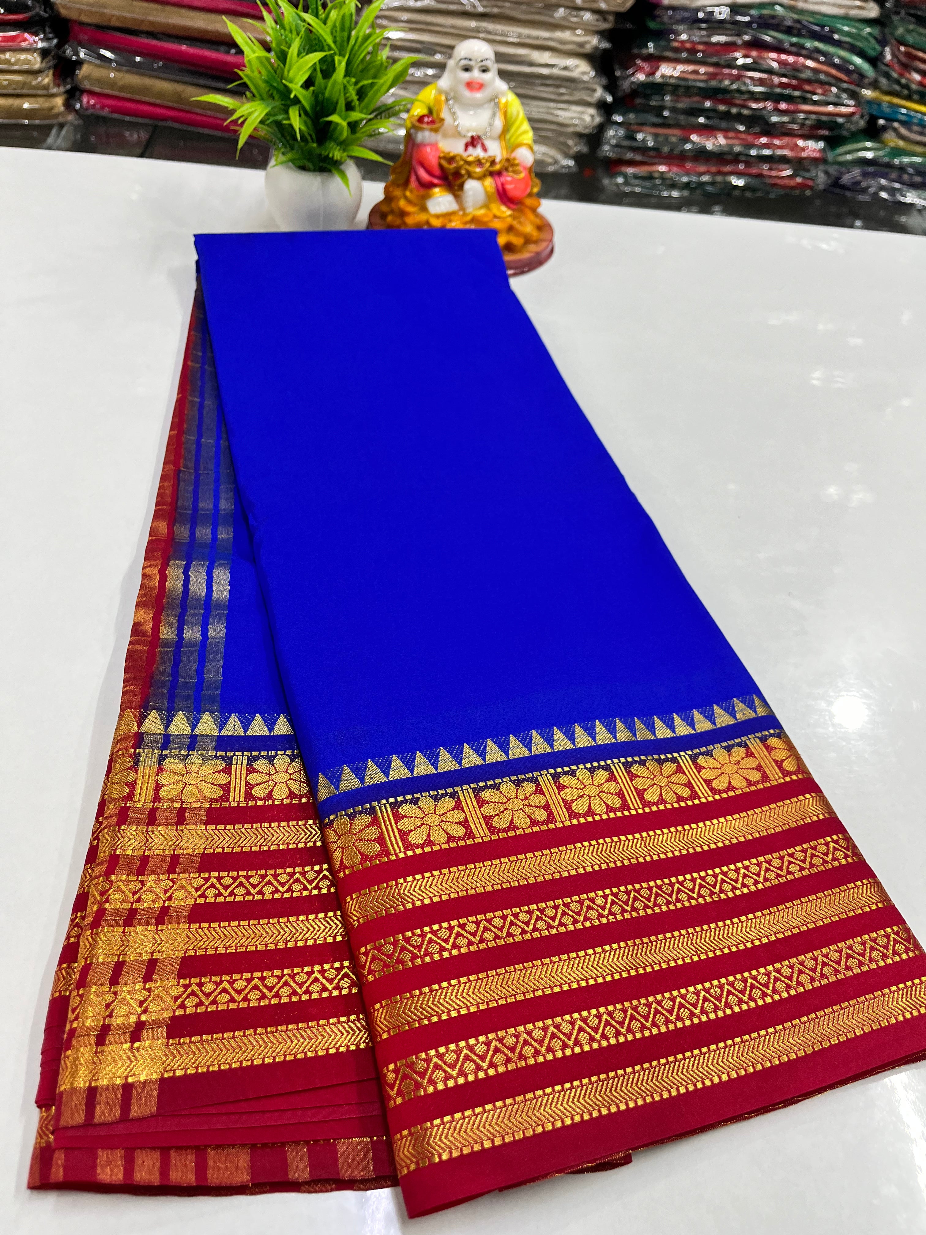 Elegant Semi Crepe Saree with Beautiful Flower Design – Padmavathi Silks and Sarees