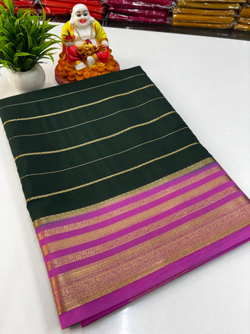 Elegant Mysore Crepe Silk Saree with Golden Zari Stripes ✨