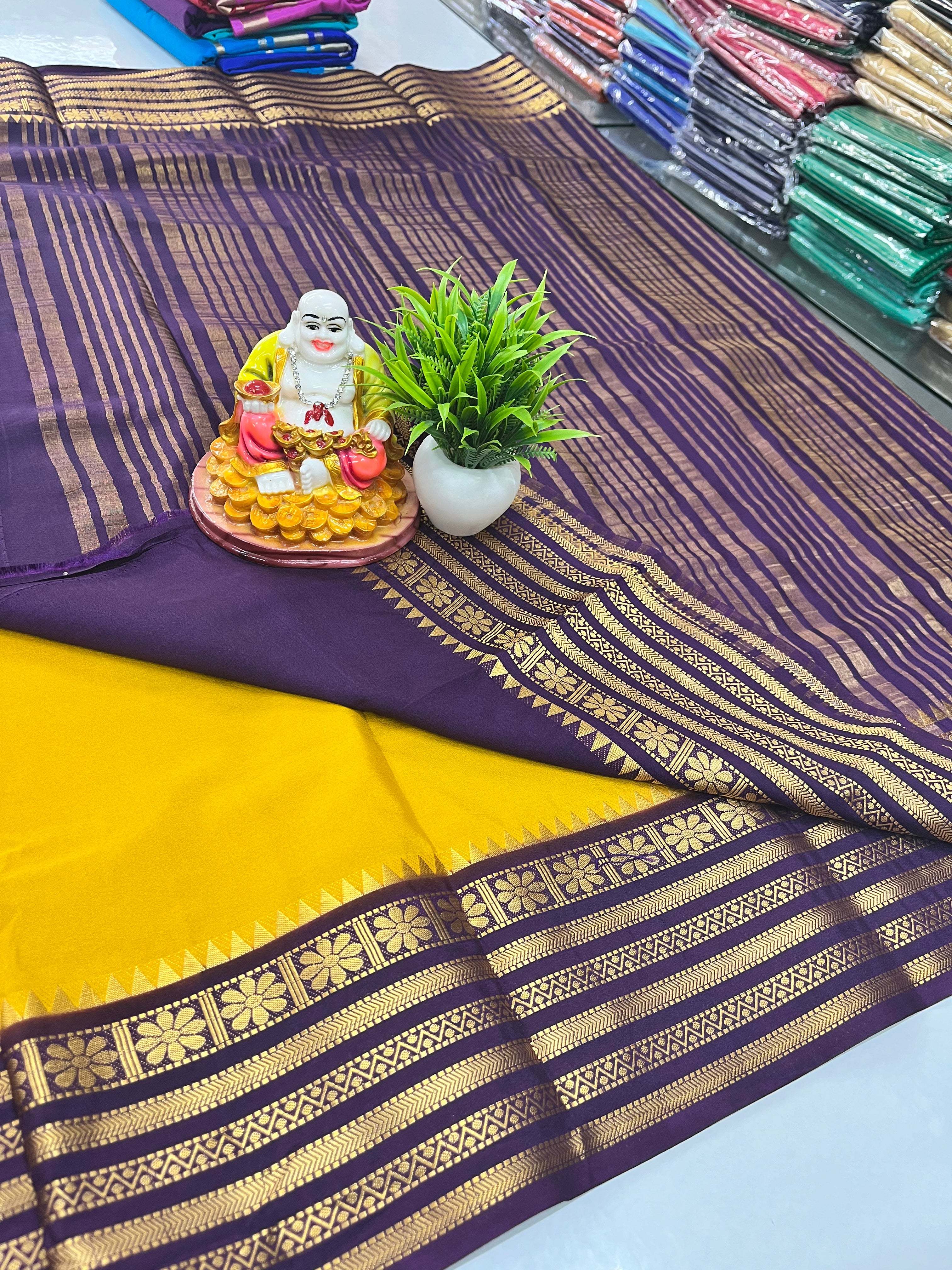 Elegant Semi Crepe Saree with Beautiful Flower Design – Padmavathi Silks and Sarees