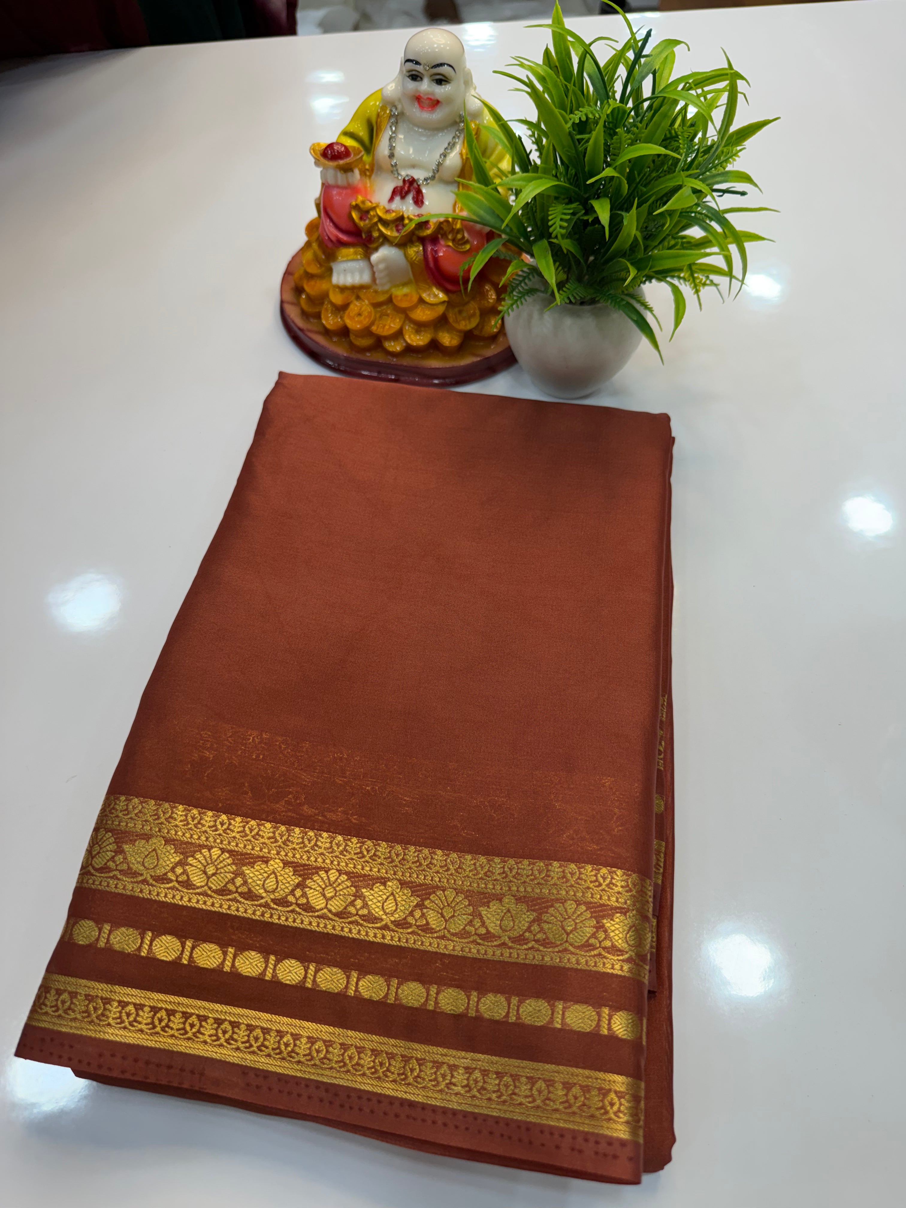 Mysore Crepe Silk Saree with Lotus Border