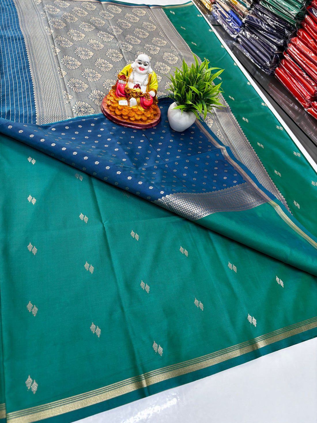 Elegant Semi Silk Saree with Leaf Buttas – Crafted by Padmavathi Silks and Sarees