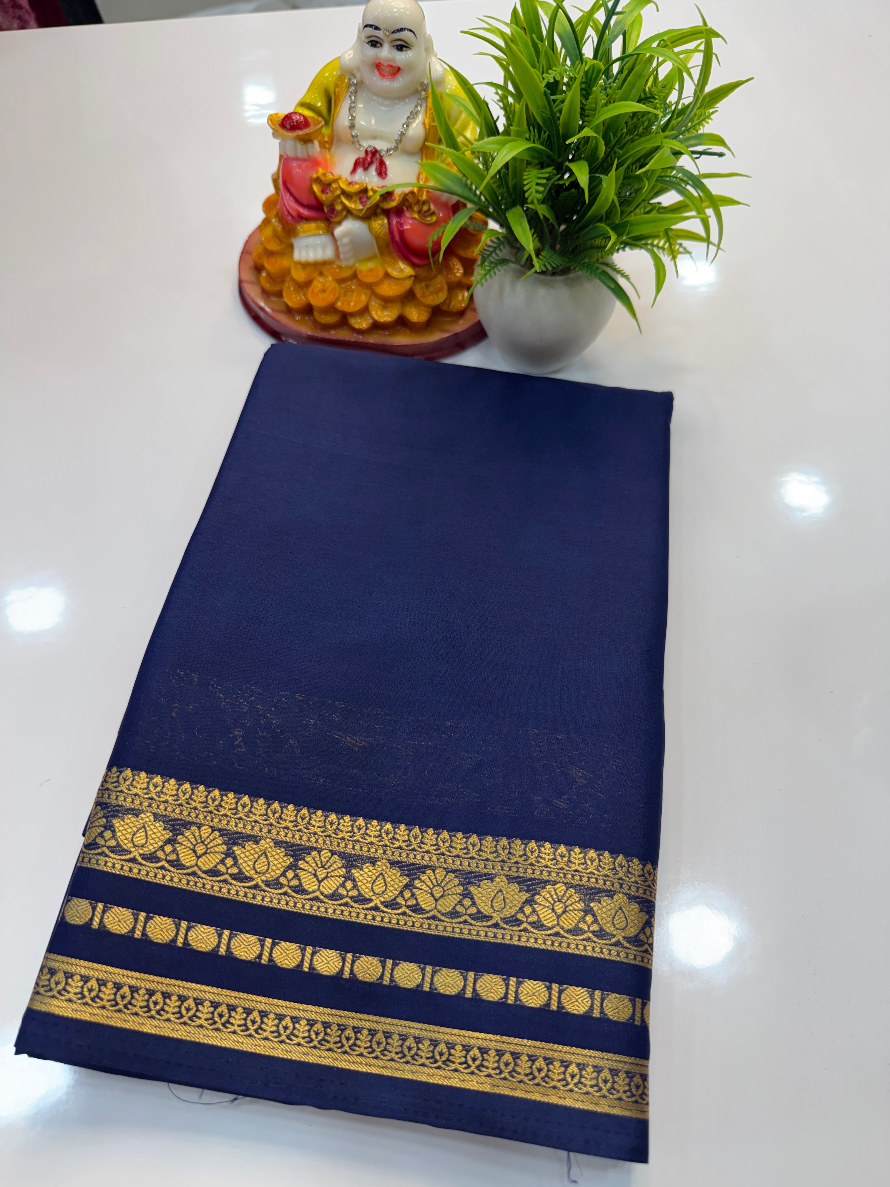 Mysore Crepe Silk Saree with Lotus Border