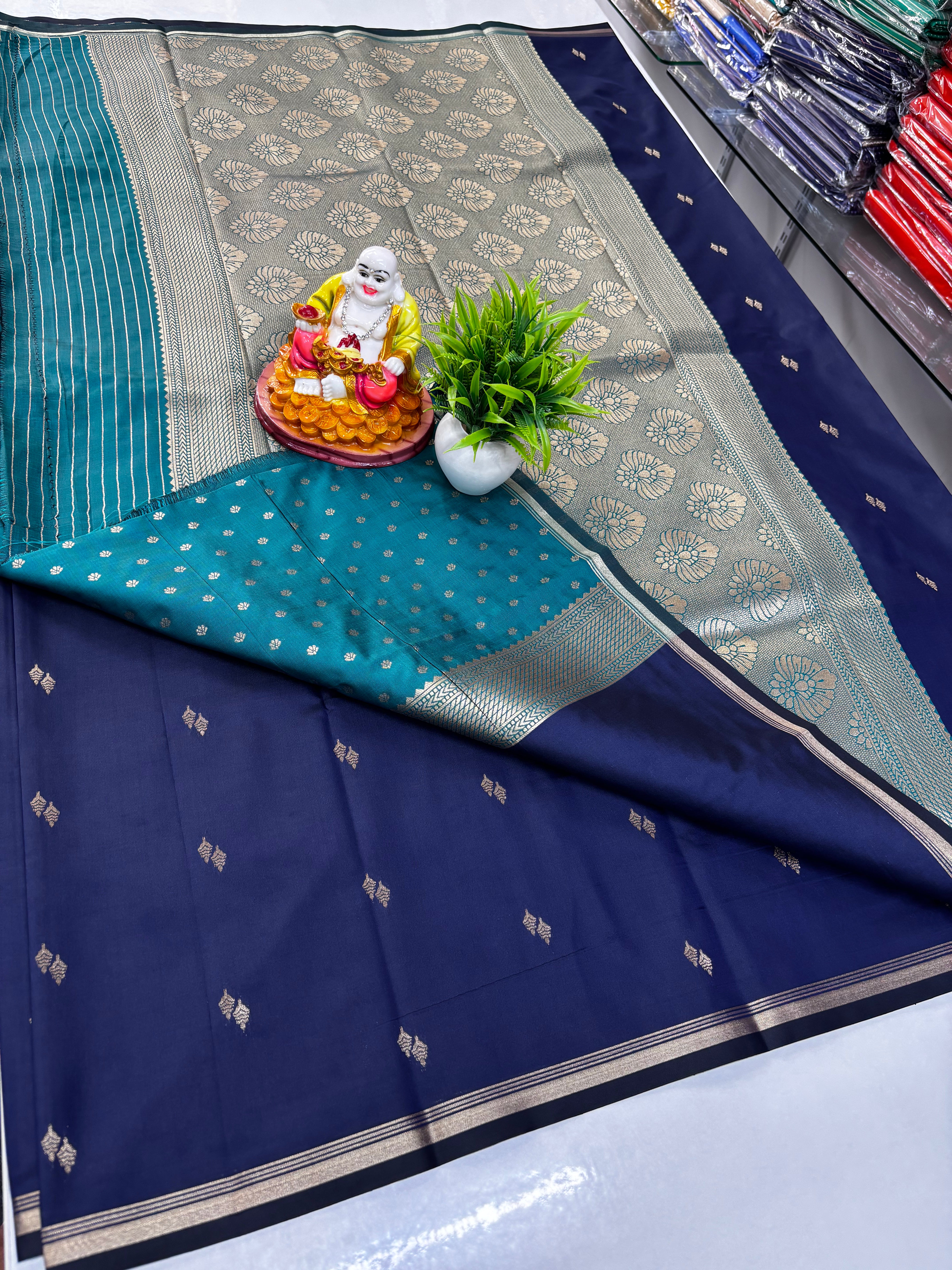 Elegant Semi Silk Saree with Leaf Buttas – Crafted by Padmavathi Silks and Sarees