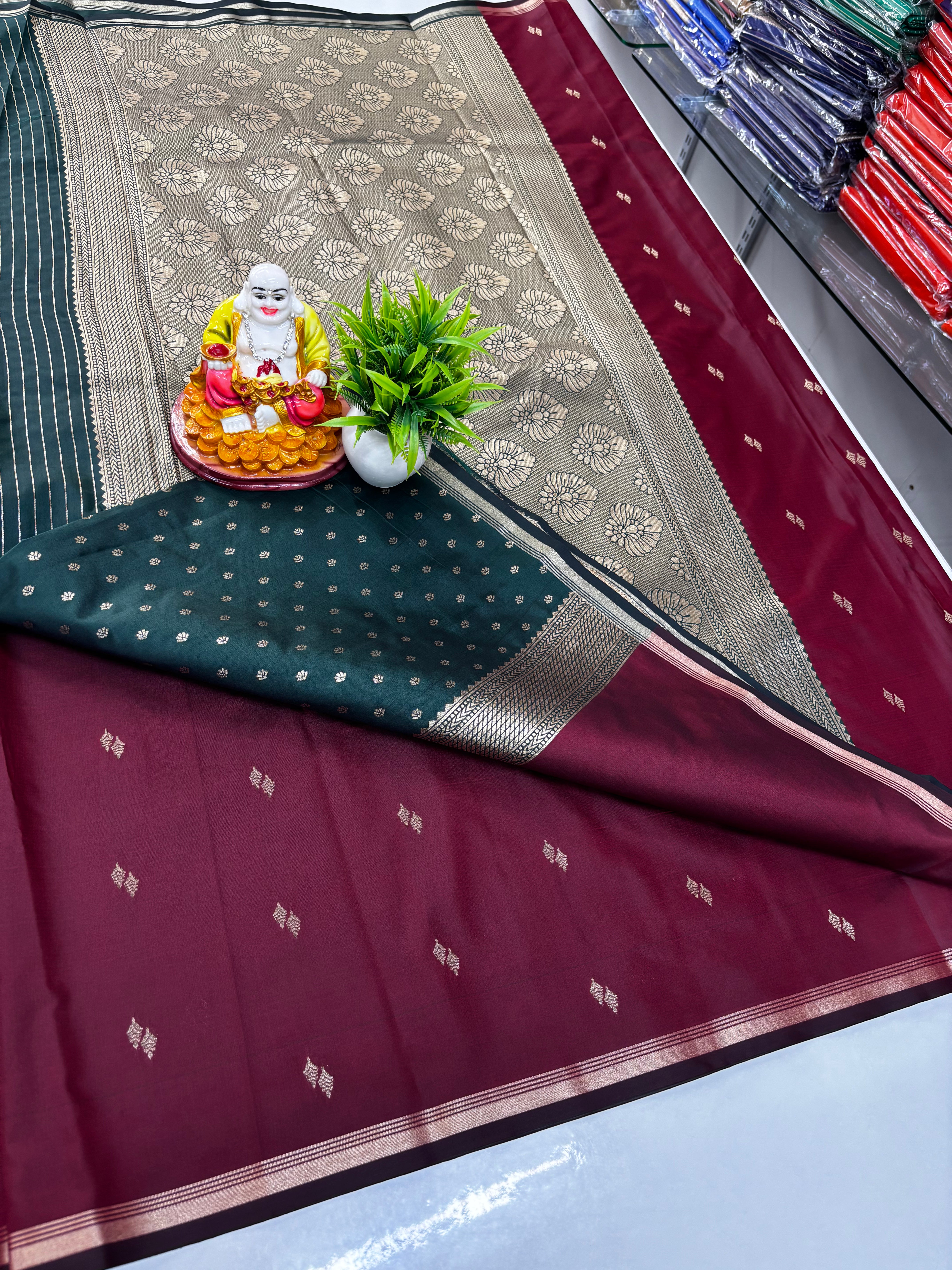 Elegant Semi Silk Saree with Leaf Buttas – Crafted by Padmavathi Silks and Sarees