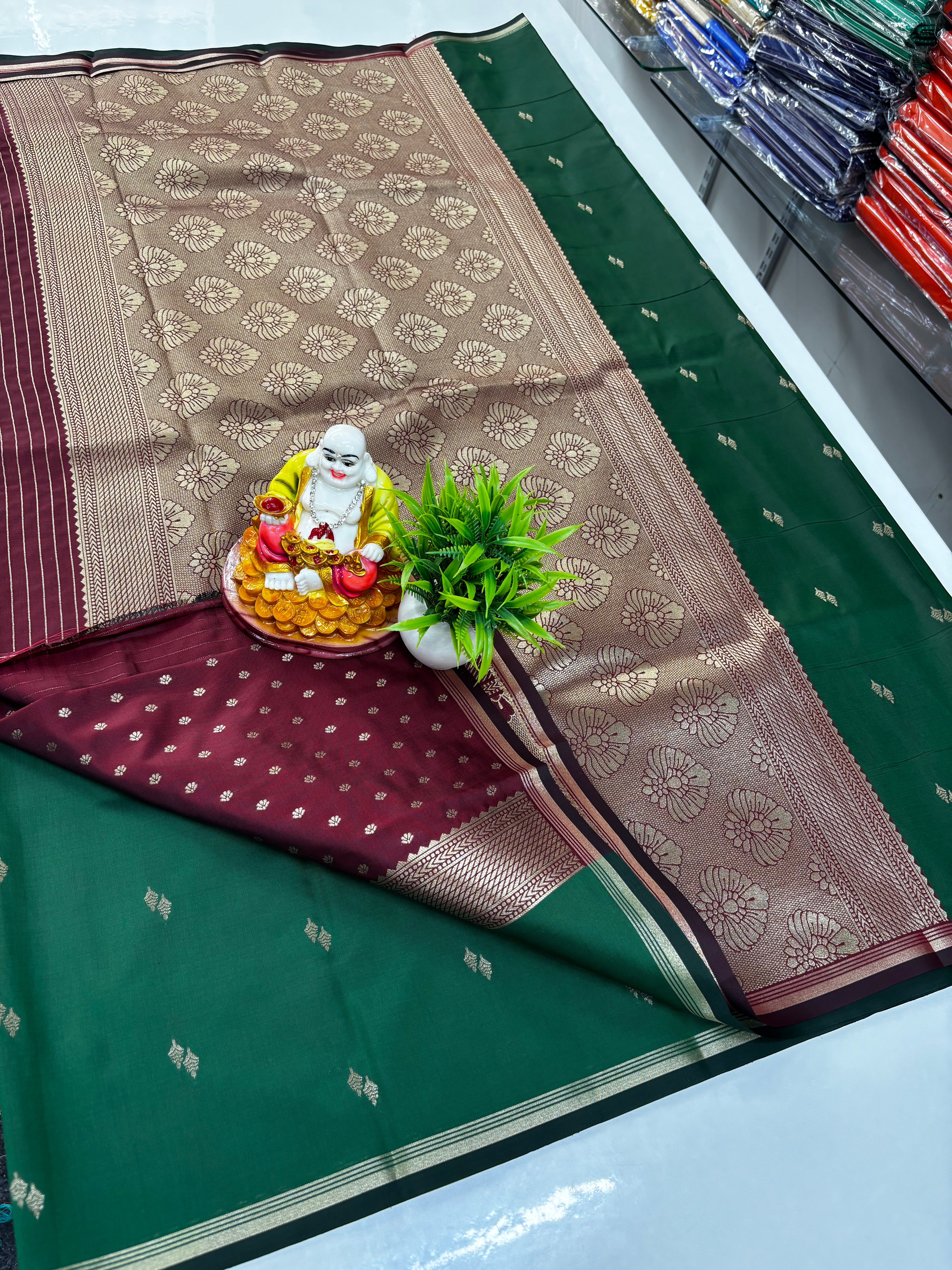 Elegant Semi Silk Saree with Leaf Buttas – Crafted by Padmavathi Silks and Sarees