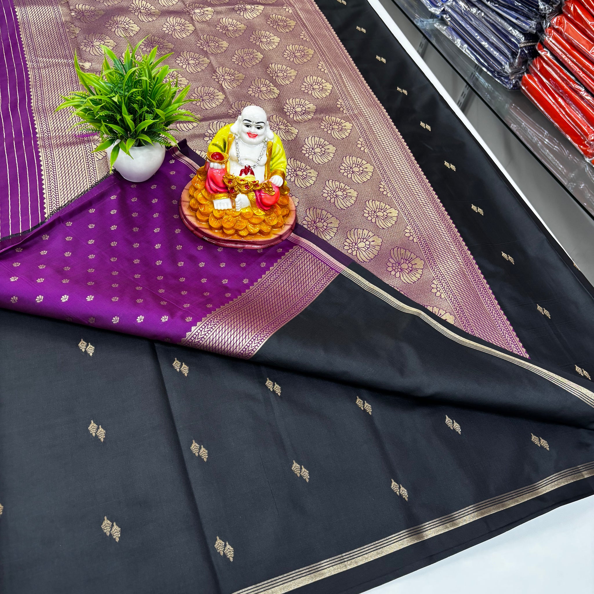 Elegant Semi Silk Saree with Leaf Buttas – Crafted by Padmavathi Silks and Sarees