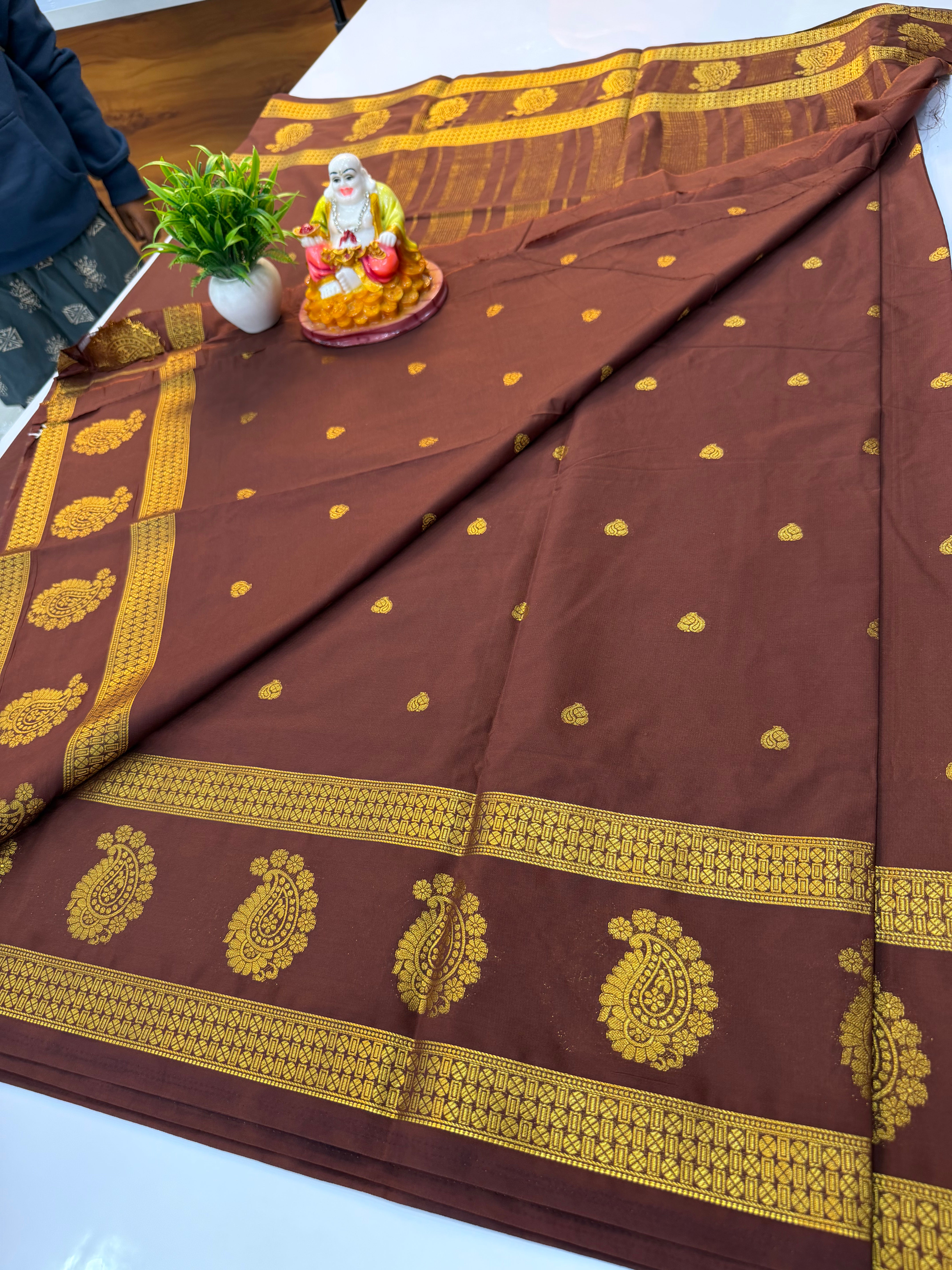 Premium Mysore Crepe Silk Saree with Buttas & Mango Border