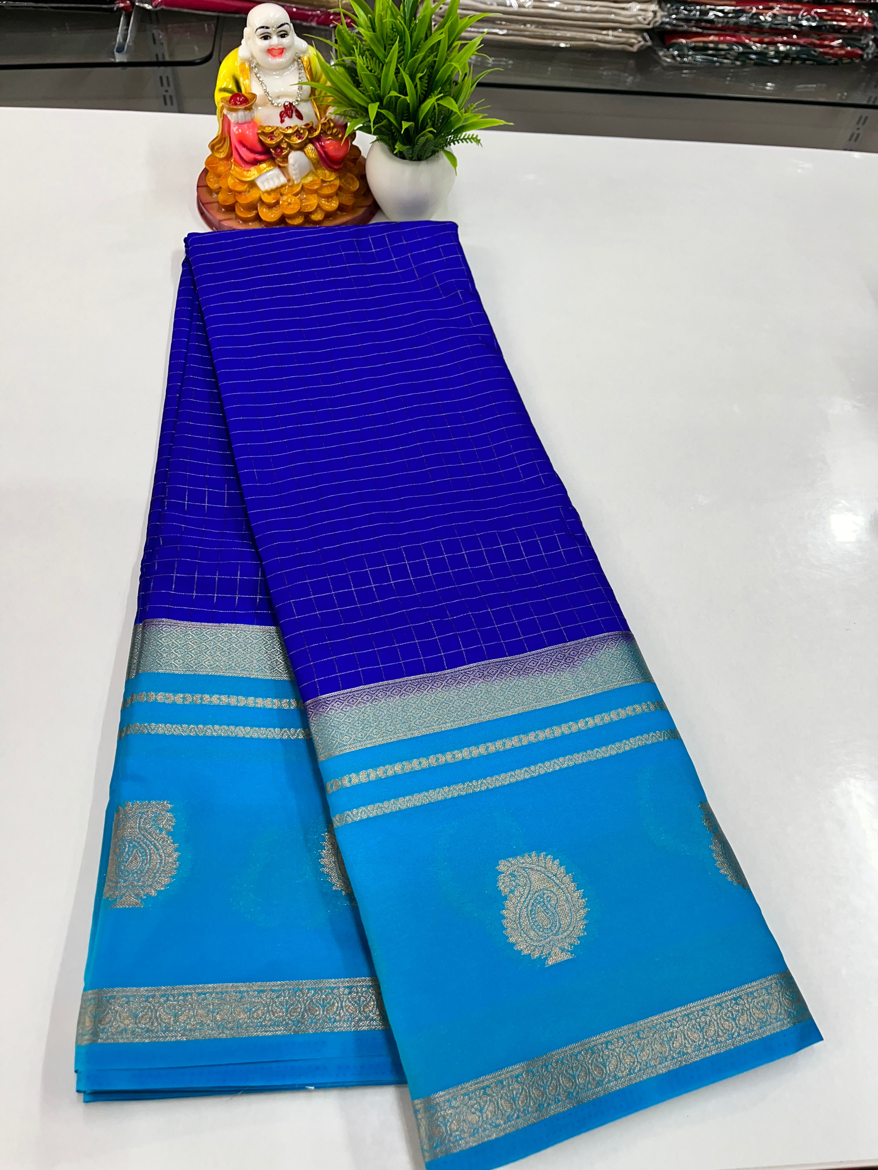 Premium Semi Crepe Saree with Small Checks Pattern ✨